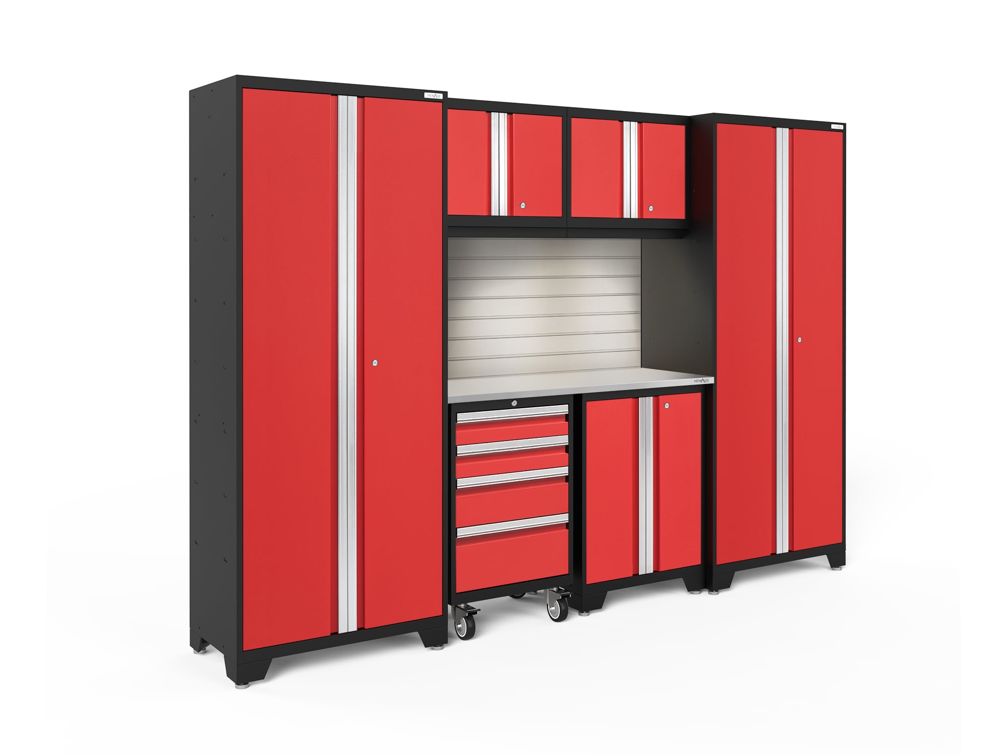 NewAge Products 56221 108-in W x 76.75-in H x 18-in D 6 -Cabinets Steel Deep Red Garage Storage System