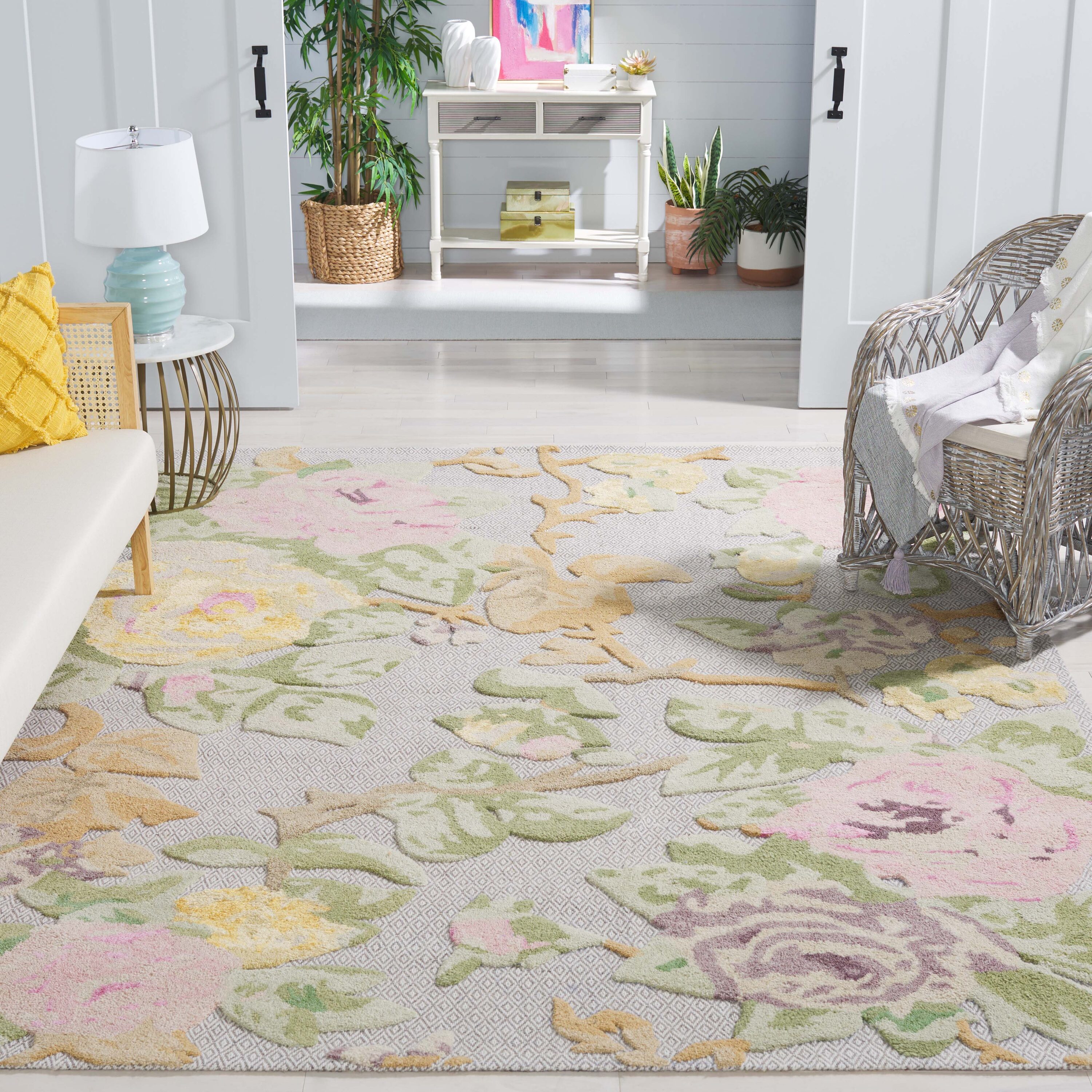  Glamour 602 Pink/Gray Country Floral 8ft x 10ft Large Rectangle Rug