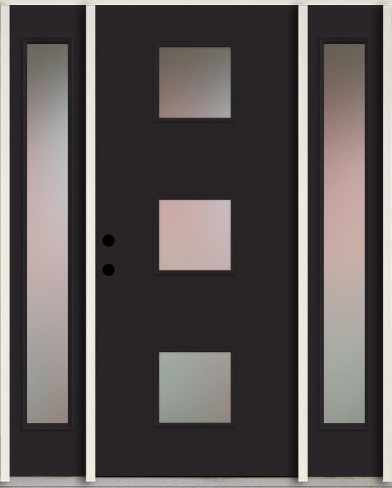 RELIABILT LO1066537 Spotlights 56-in x 80-in x 4-5/8-in Fiberglass 1/4 lite Right-hand inswing Peppercorn Paint Painted Prehung Front Door with Sidelights Insulating core