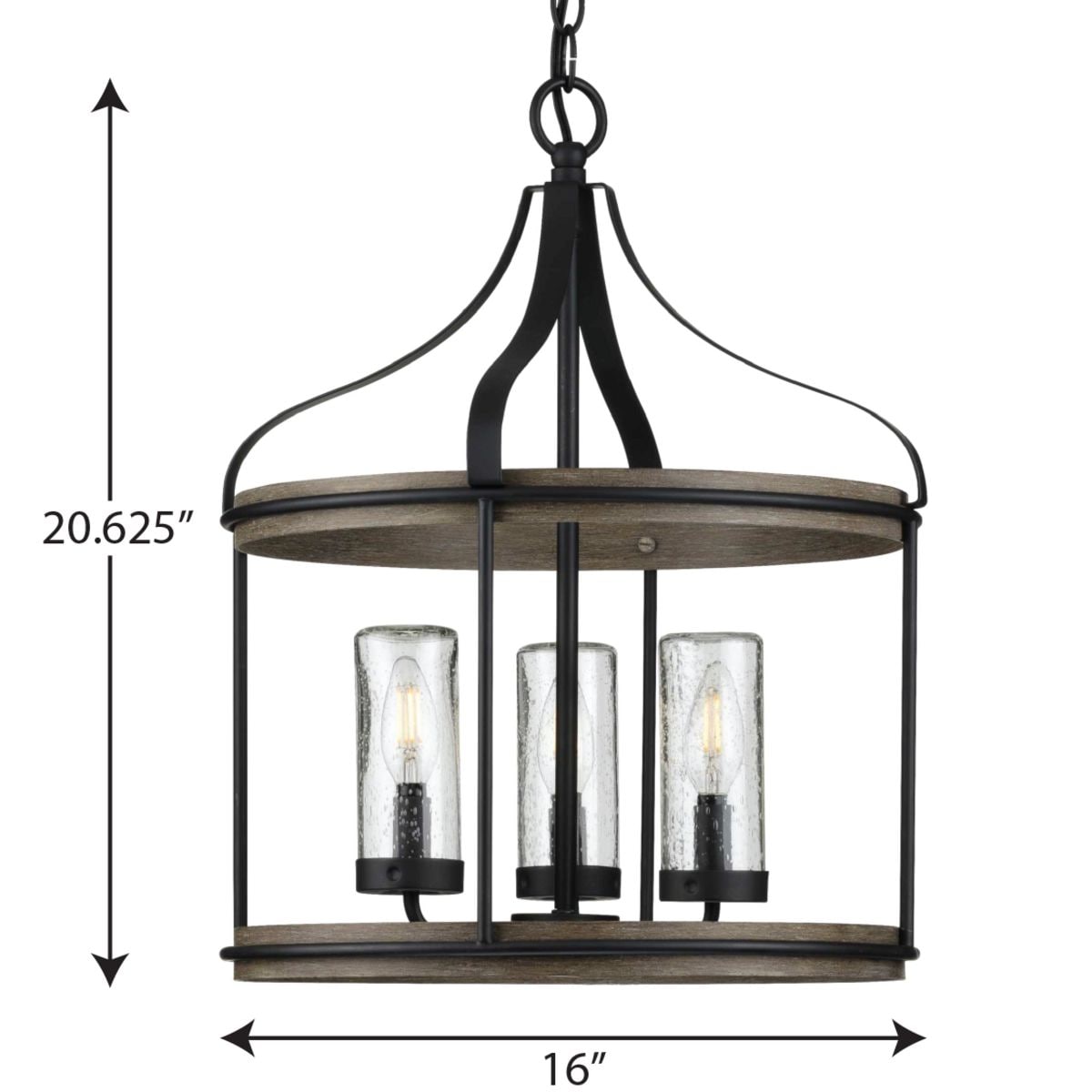 Brenham Matte Black 3-Light Farmhouse Pendant with Seeded Glass