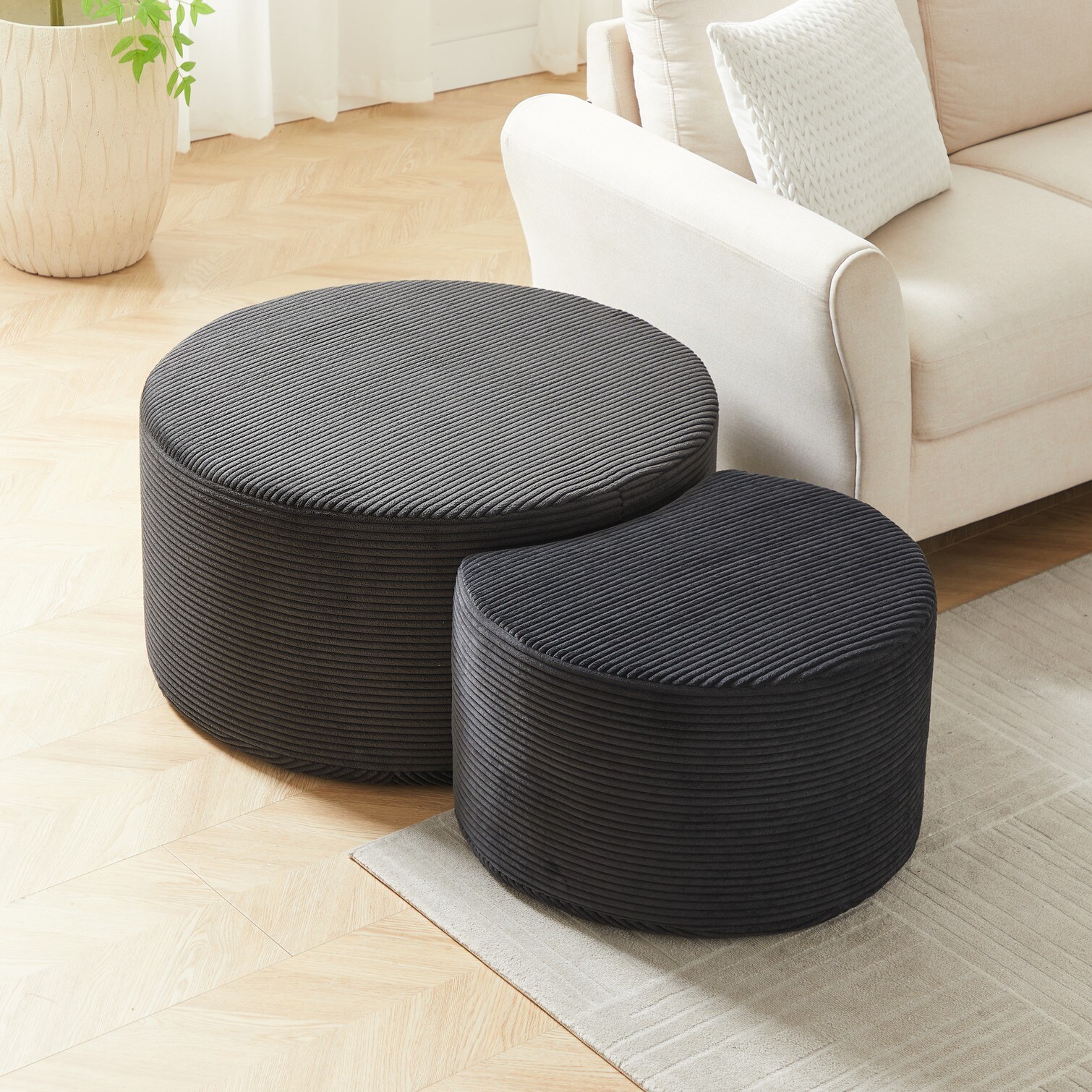 chillscreamni Modern Nesting Round Coffee Table Ottoman Set Black ...