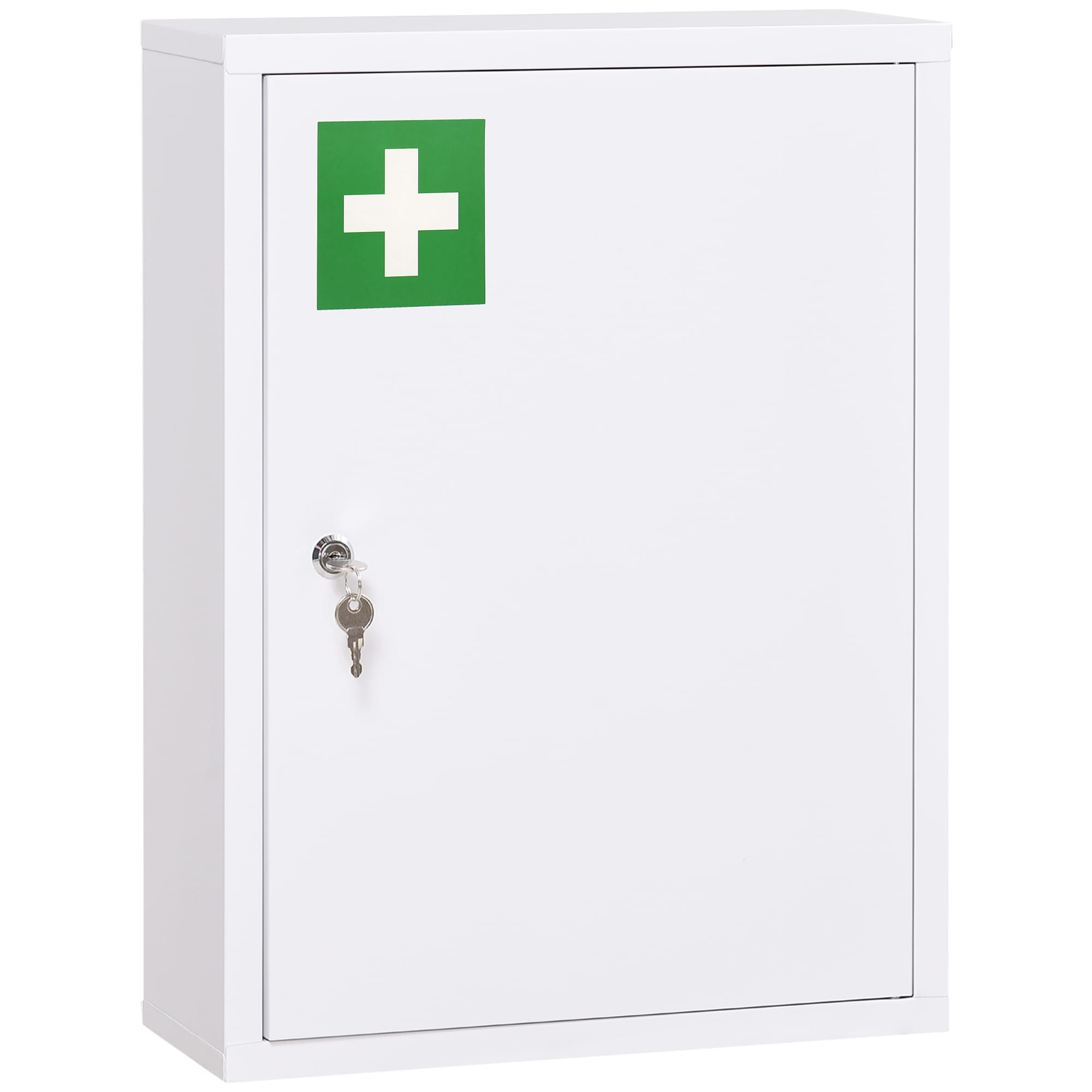 JUSHUA kleankin 16 Inches x 21 Inches Wall Medicine Cabinet with Lock 3 Tier Steel Locking Wall Cabinet for Bathroom Kitchen with 2 Keys White
