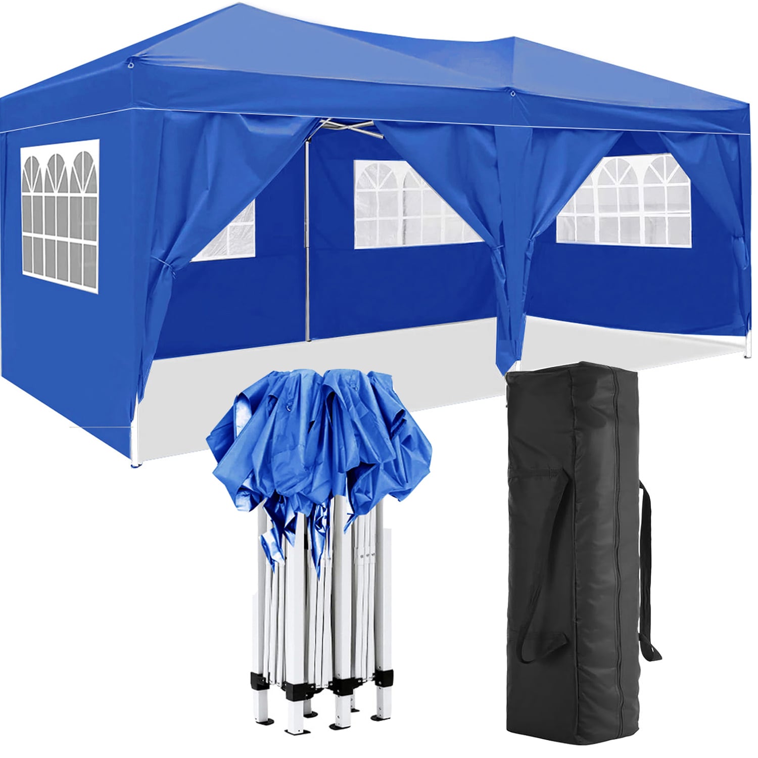 Lycvki GZB-42 10-ft x 20-ft Blue Rectangle Pop-up Gazebo with Soft top Roof (Screen Included)
