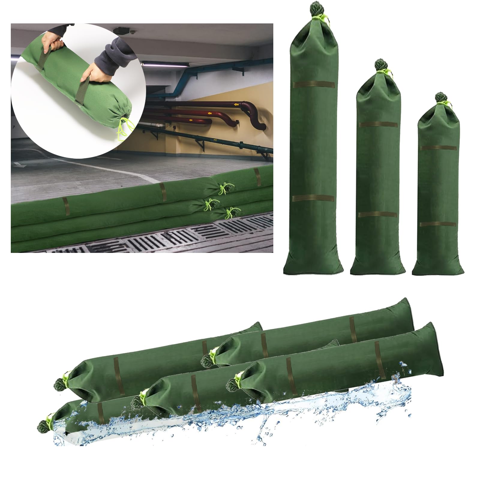 Anqtovp  Sandbag for Flood Control 4PCS Three Feet by Eight Inches Silicone Canvas Flood Barrier with Handles for Home Store Garage Garden