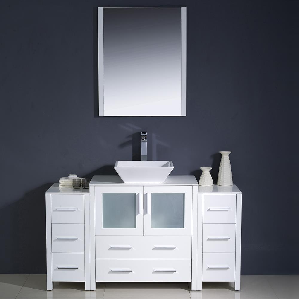 Fresca FVN62-123012WH-VSL Torino 54-in White Single sink Bathroom Vanity with White Ceramic Top (Mirror Included)