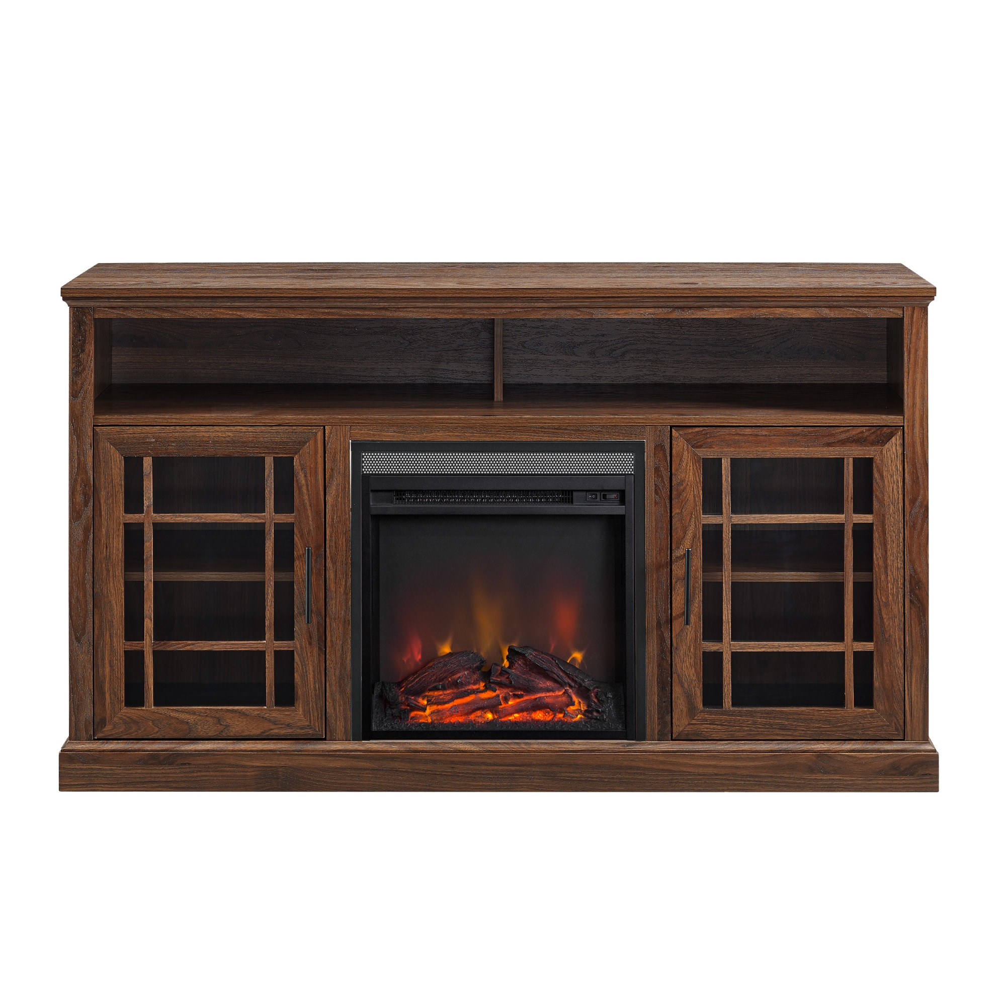 Walker Edison 58-in W Dark Walnut TV Stand with LED Electric Fireplace ...