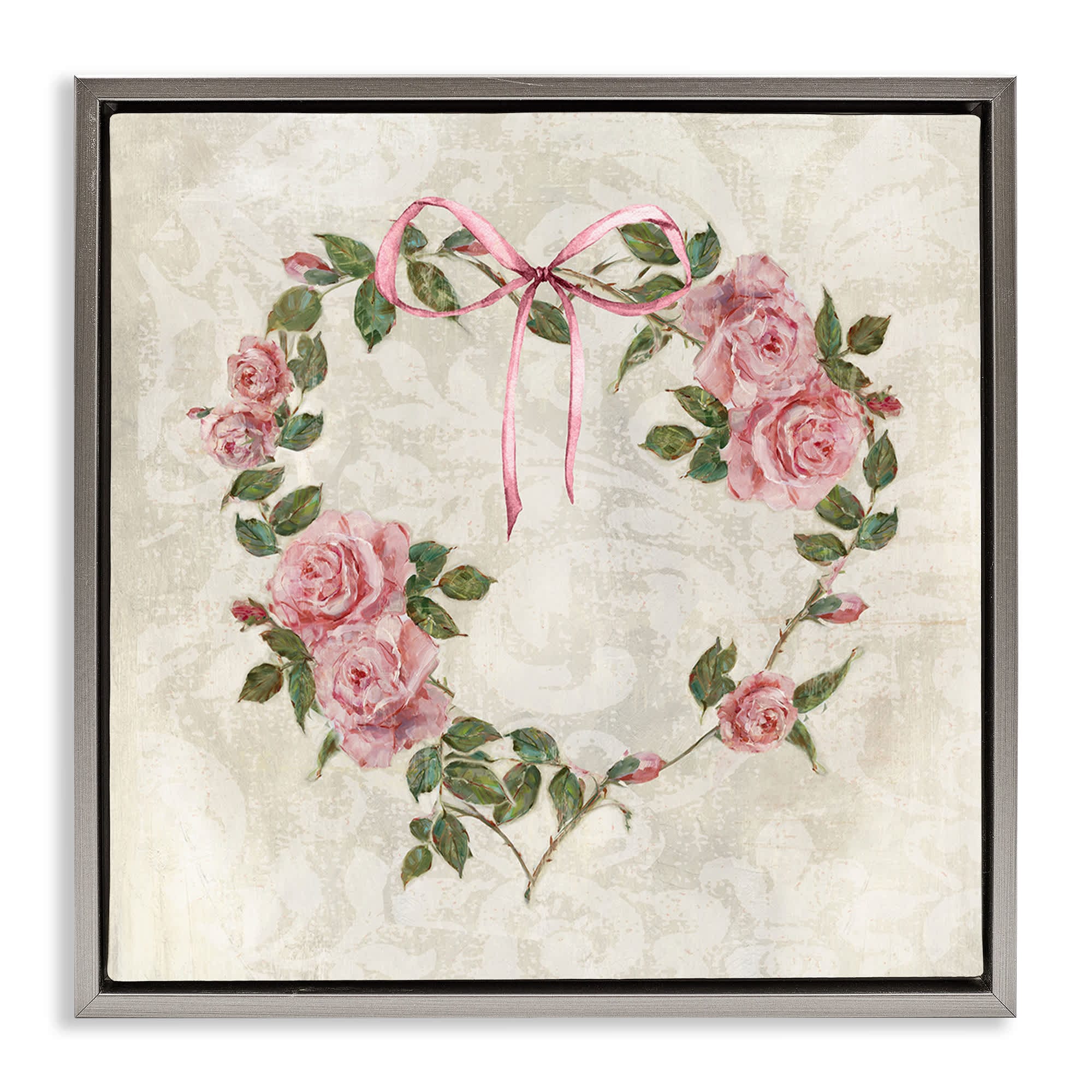 Stupell Industries BS-223-FFL-17X17 Garden Heart Wreath Gray Framed Floater Canvas Wall Art By Sally Swatland 18 x 18