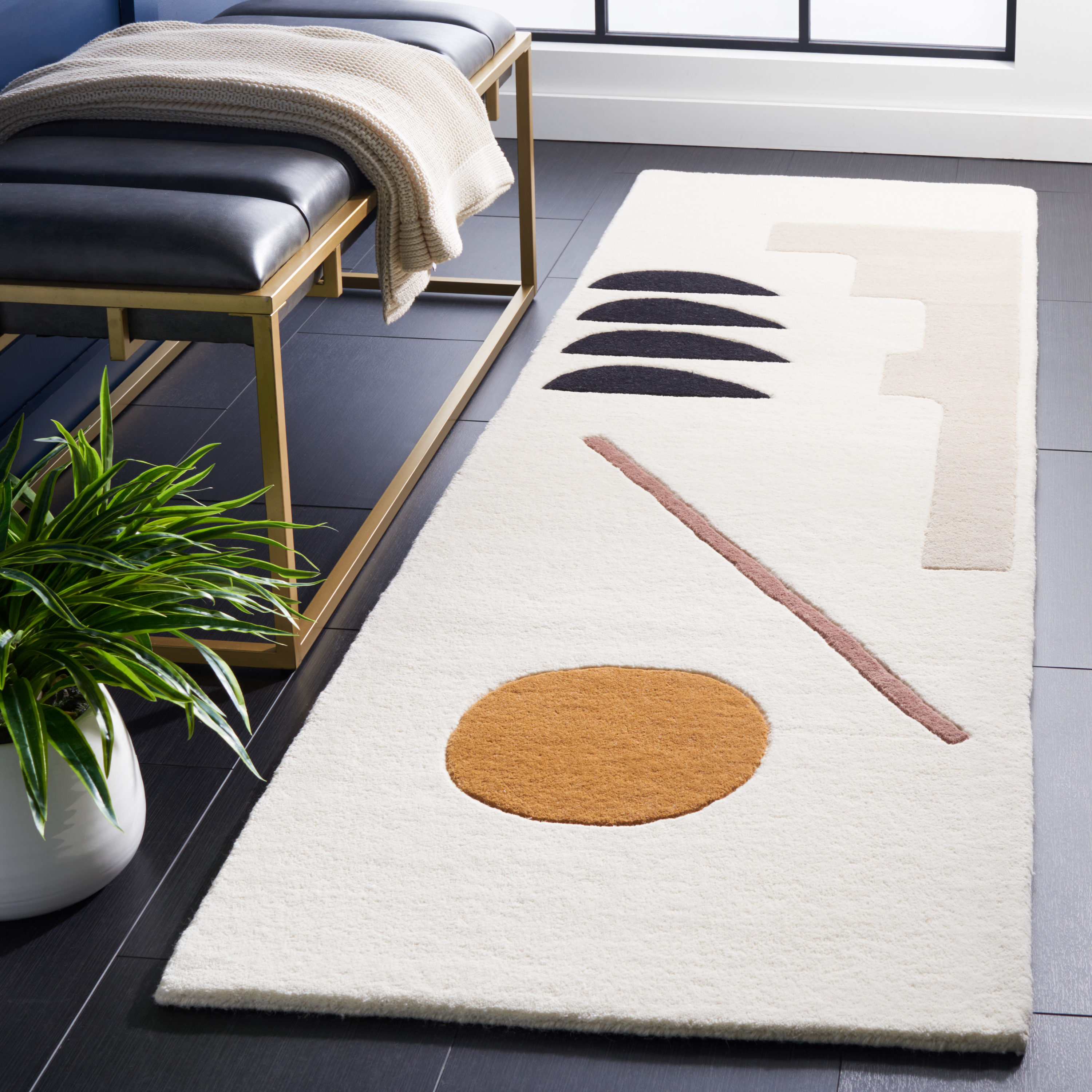 Ivory and Brown Wool Tufted Runner Rug, 2'3" x 6'