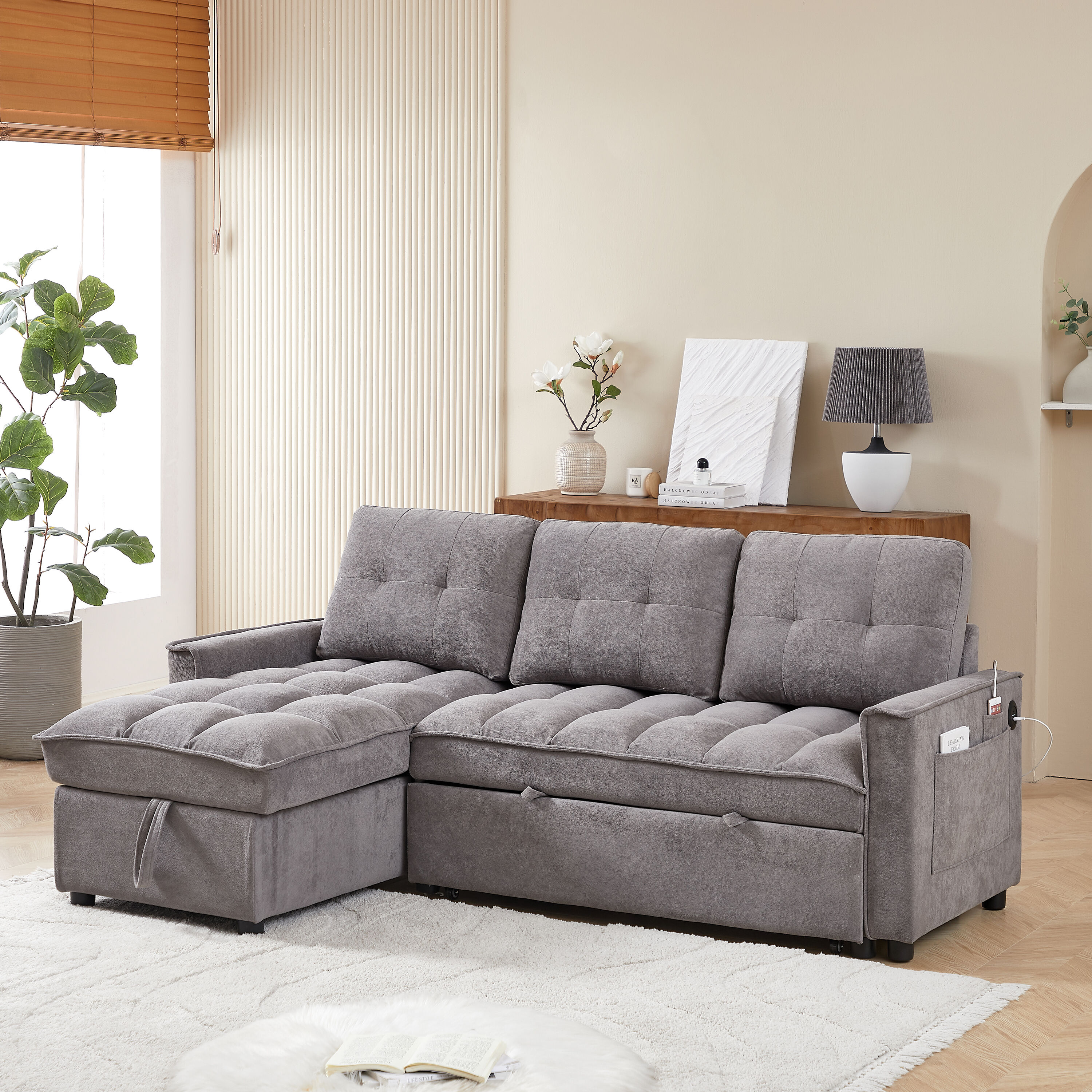 Bayfeve BF-S19374-IN 78.75 Modern Dark Gray Chenille 3 -seater Sofa