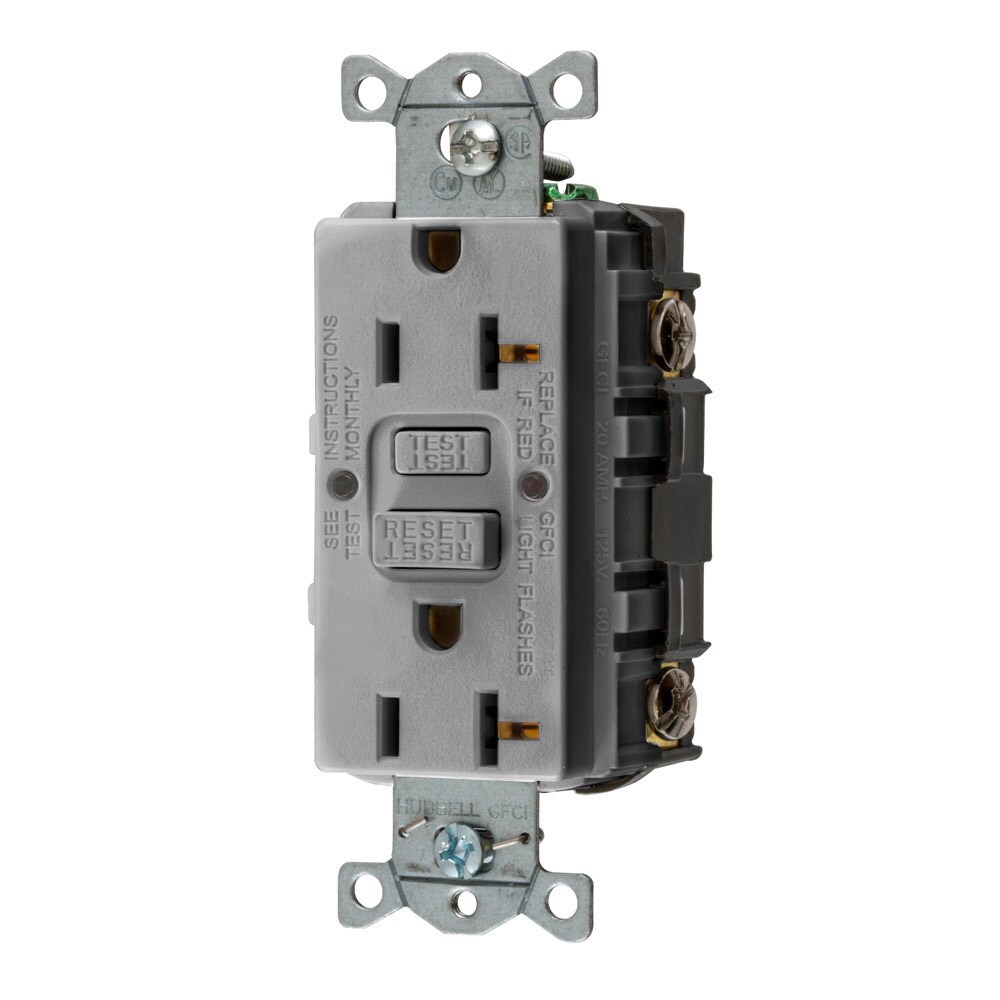 Hubbell GFRST20GYZ 20-Amp 125-volt GFCI Residential/Commercial Decorator Outlet, Gray
