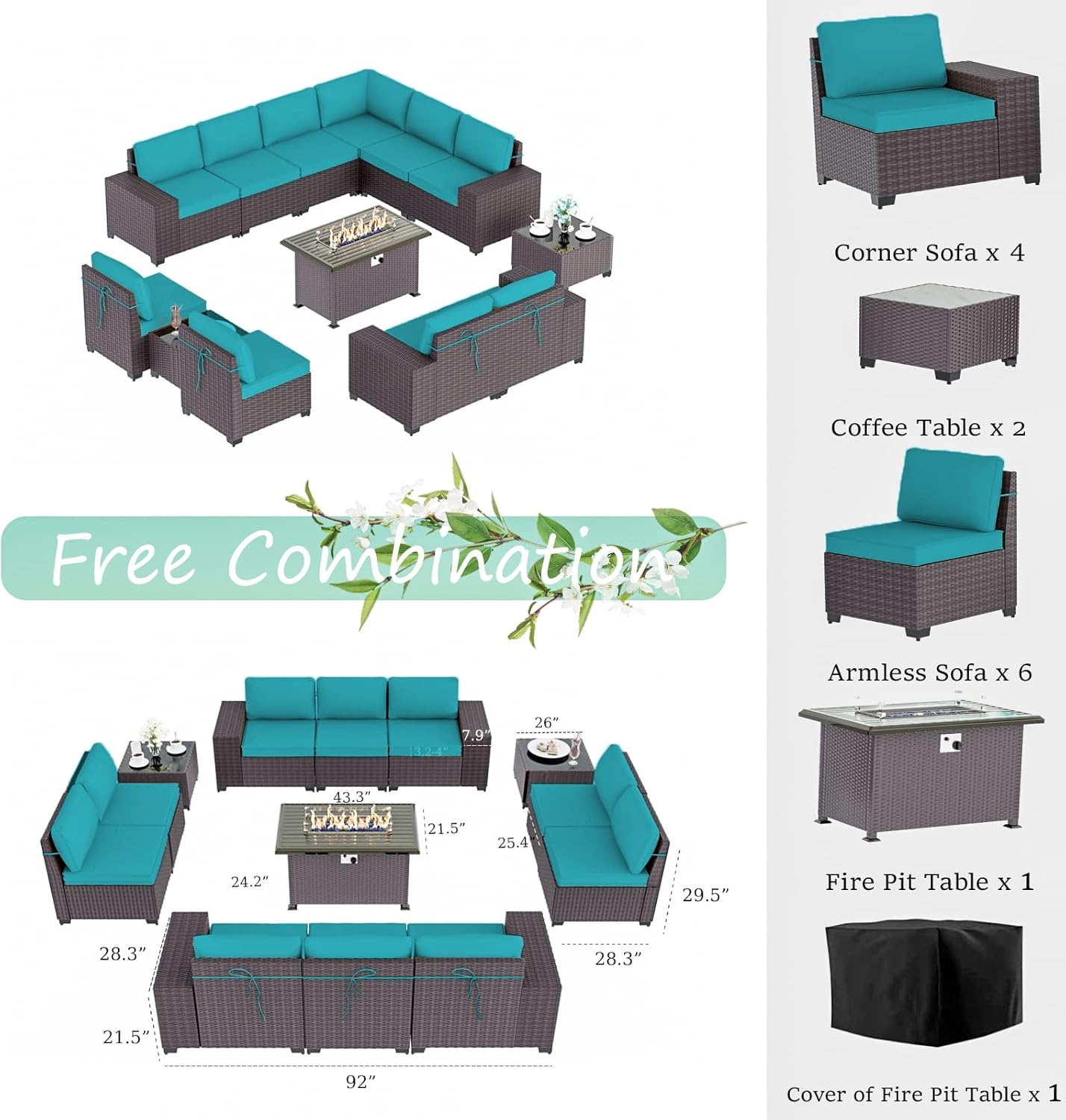 ALAULM LS-12PCS+FP-BLUE Patio-Conversation-Sets - View #6