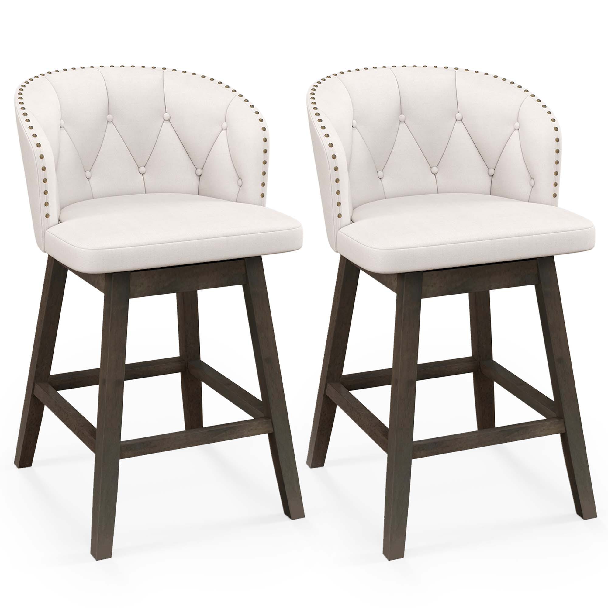 Costway HCST05234 Set of 2 Beige + Gray 25.5-in H Extra tall (34-in and up) Square Seat Upholstered Swivel Wood Back Bar Stool Back