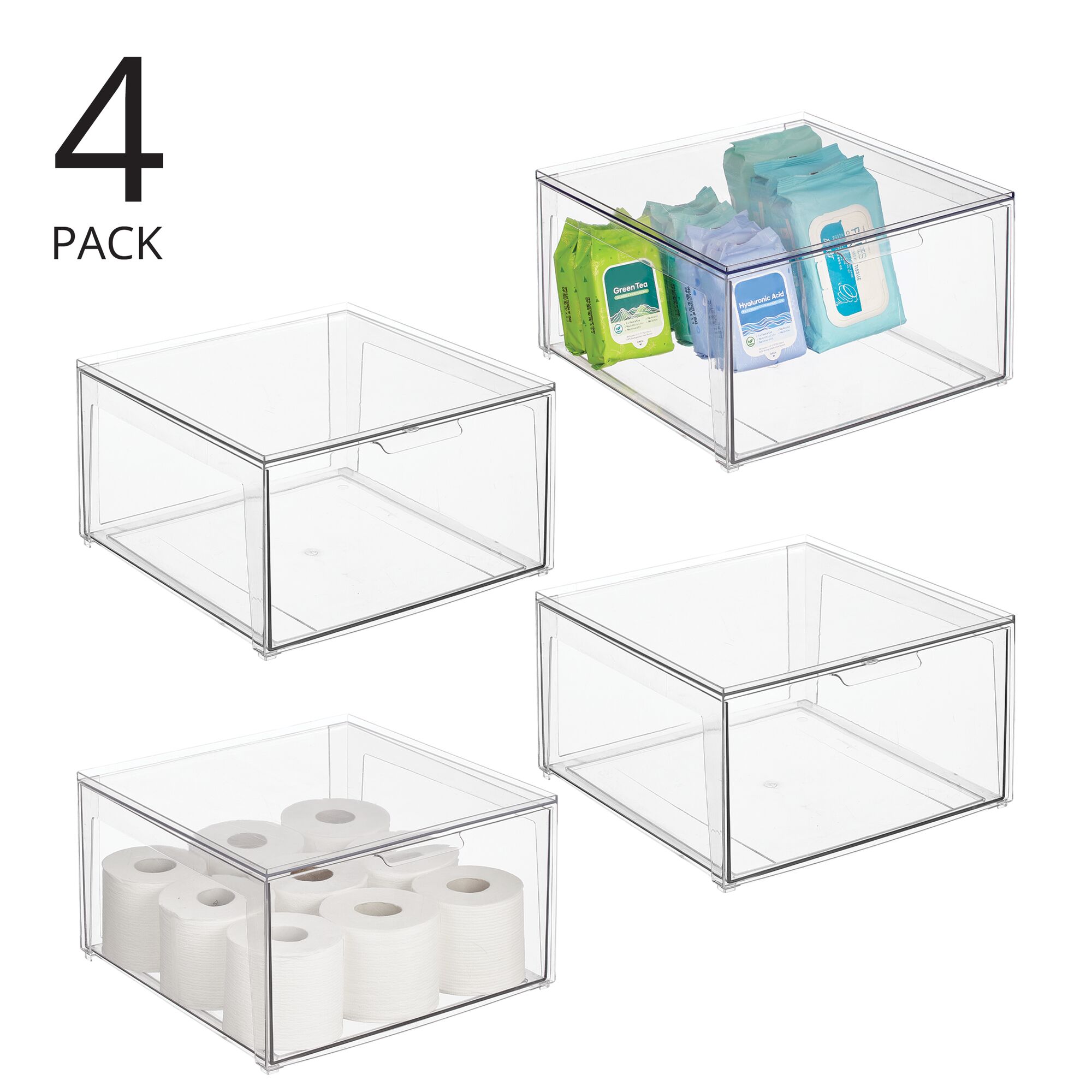 Skywin Plastic Stackable Storage Bins for Pantry - Stackable Bins for Organizing Food, Kitchen, and Bathroom Essentials (Black, 2-Pack)