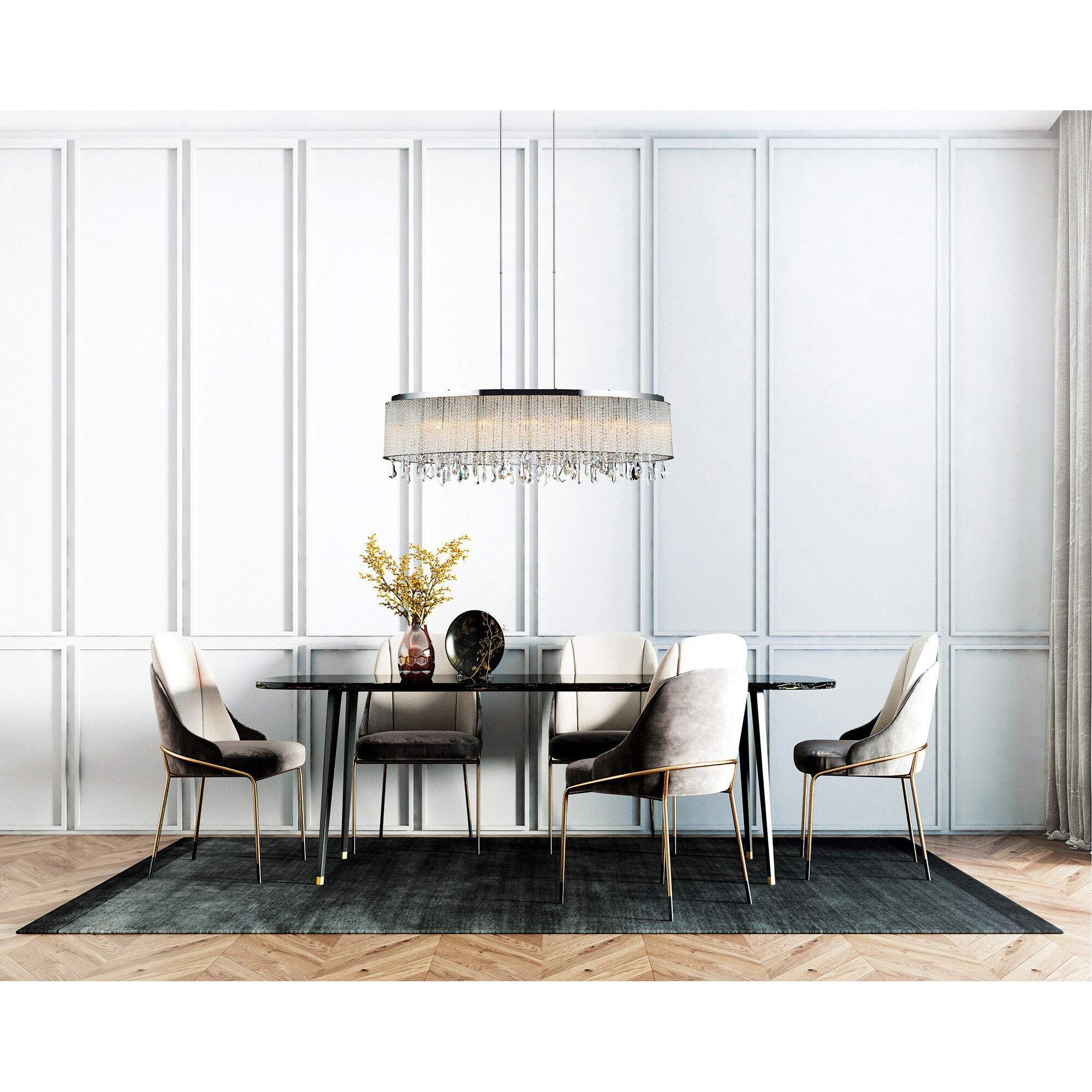Benson Chrome Finish 7-Light Oval Drum Chandelier with Crystal Accents