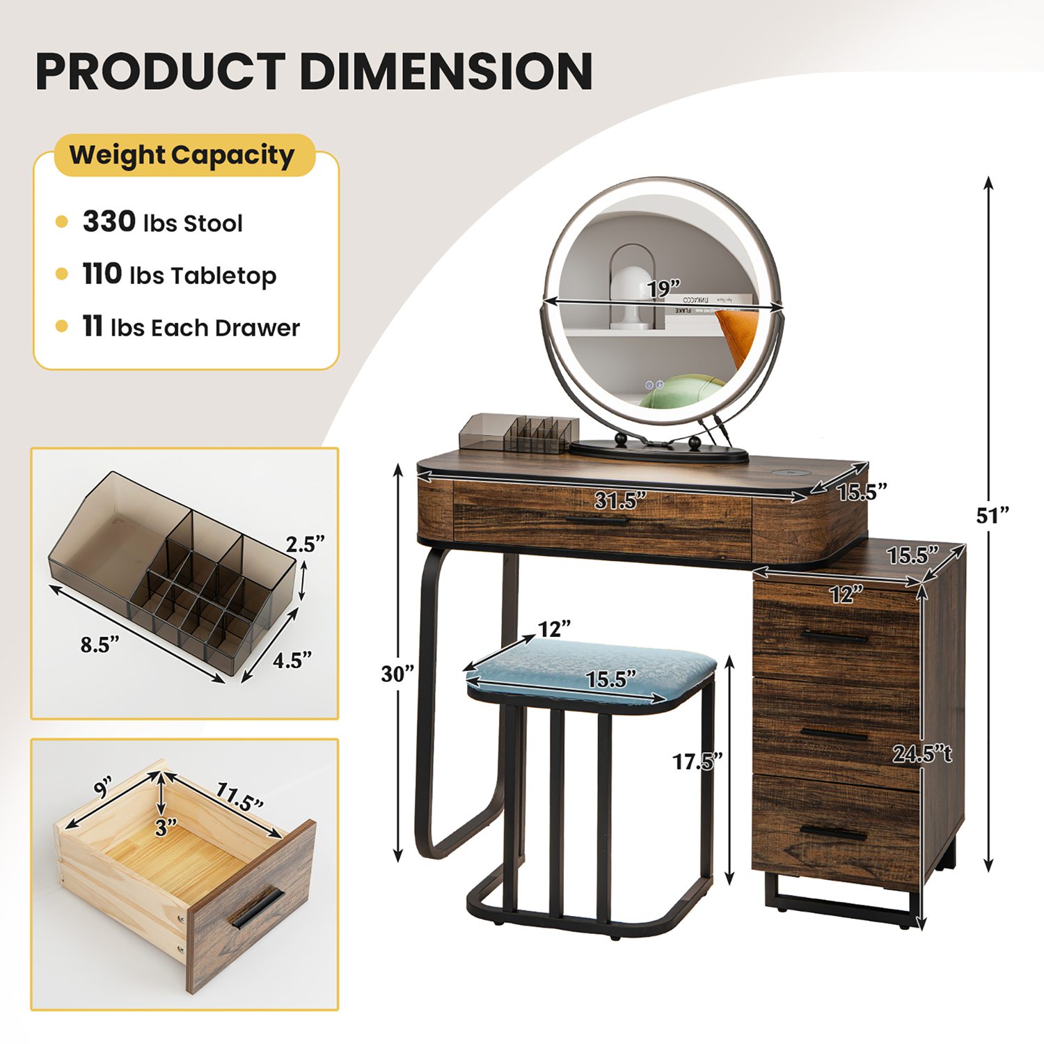Costway CSHY001308 Bedroom-Vanities - View #3