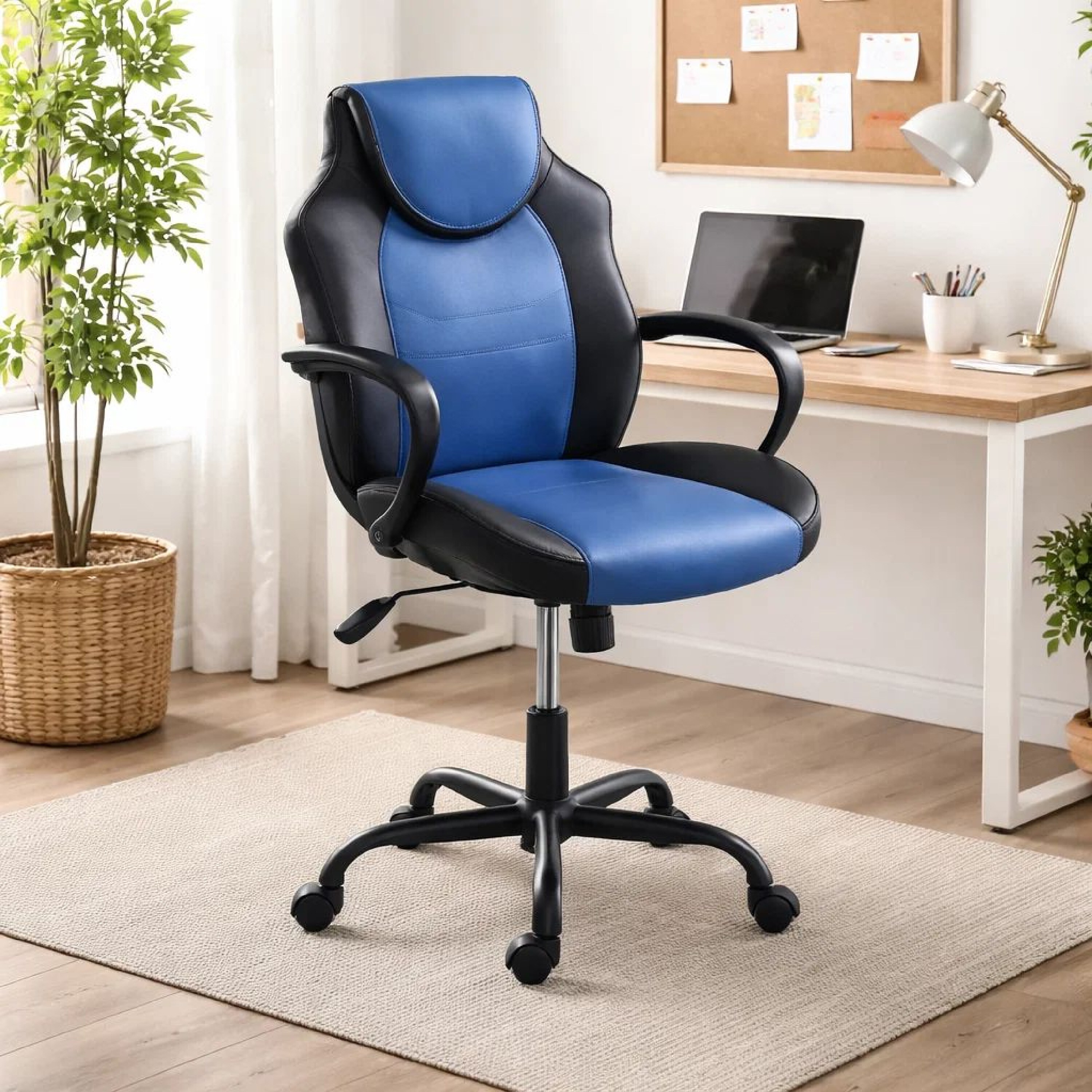 【kawais】 leather chair seat<garbon>_navy Benzara Rue 27 Inch Ergonomic Office Chair - Faux Leather Swivel