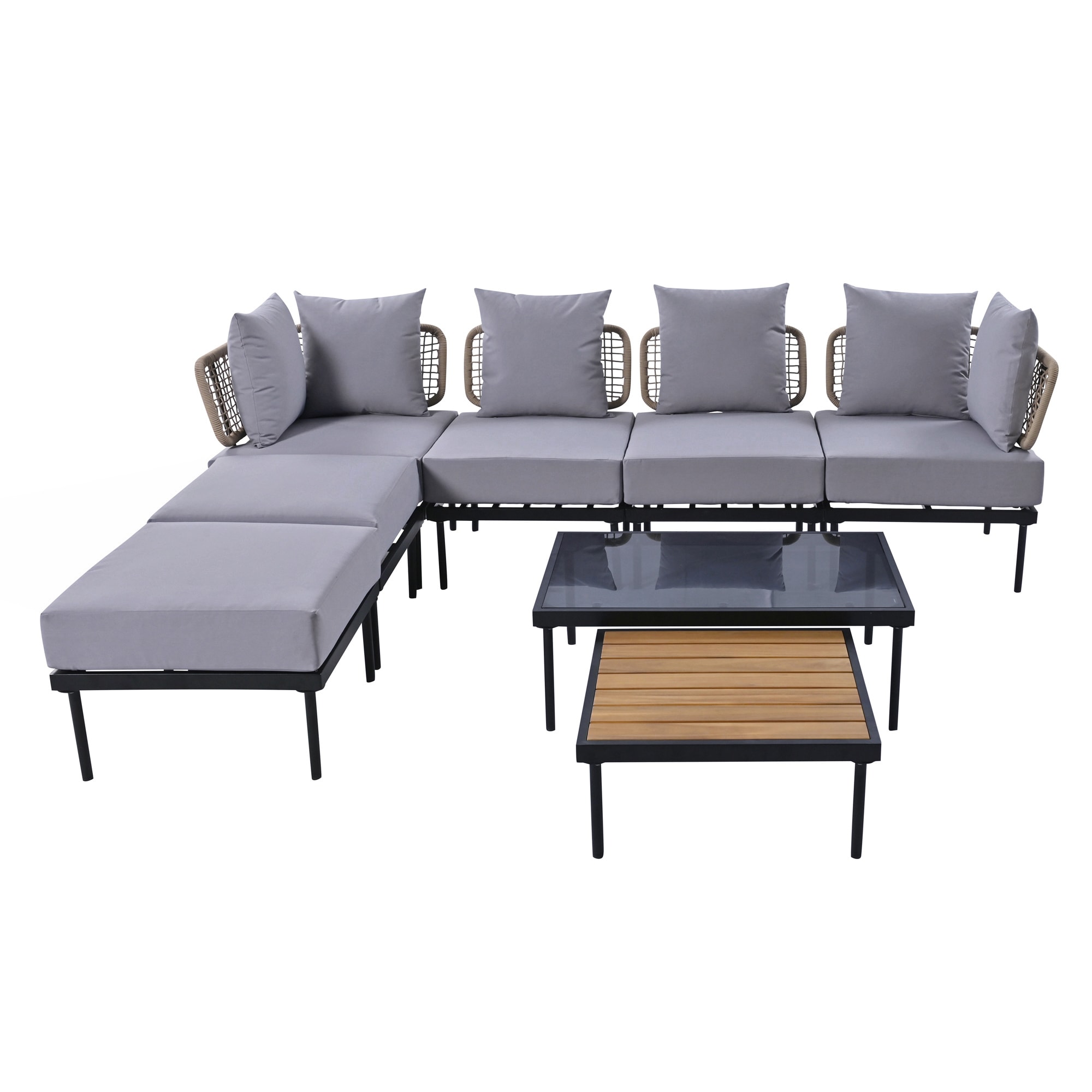 8-Piece Light Grey Steel Patio Sectional Sofa Set with Cushions