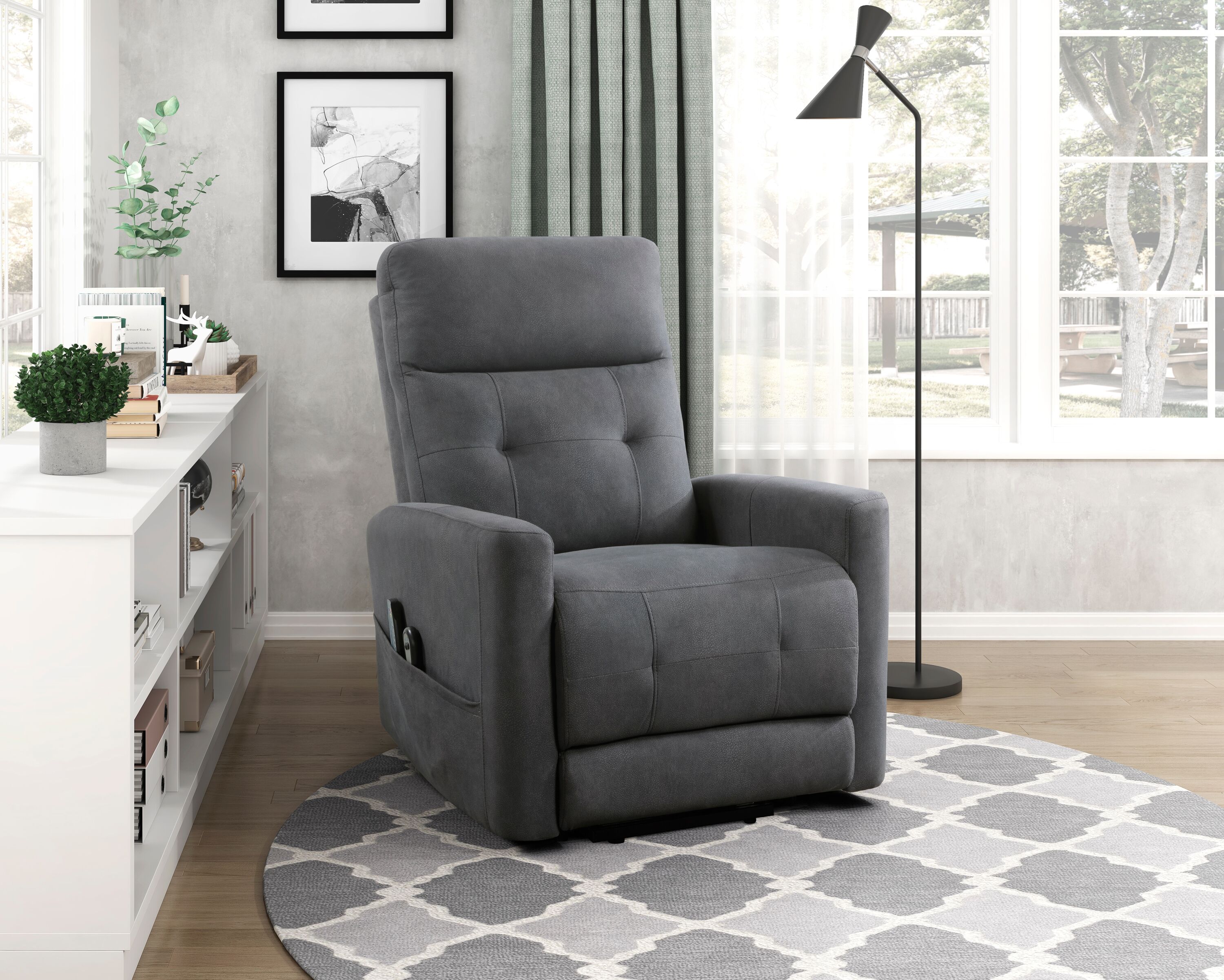 Tatayosi RY-264097 Power Lift Reclining Motion Chair with Massage and Heat Comfort Dark Gray Upholstery Living Room Furniture 1pc