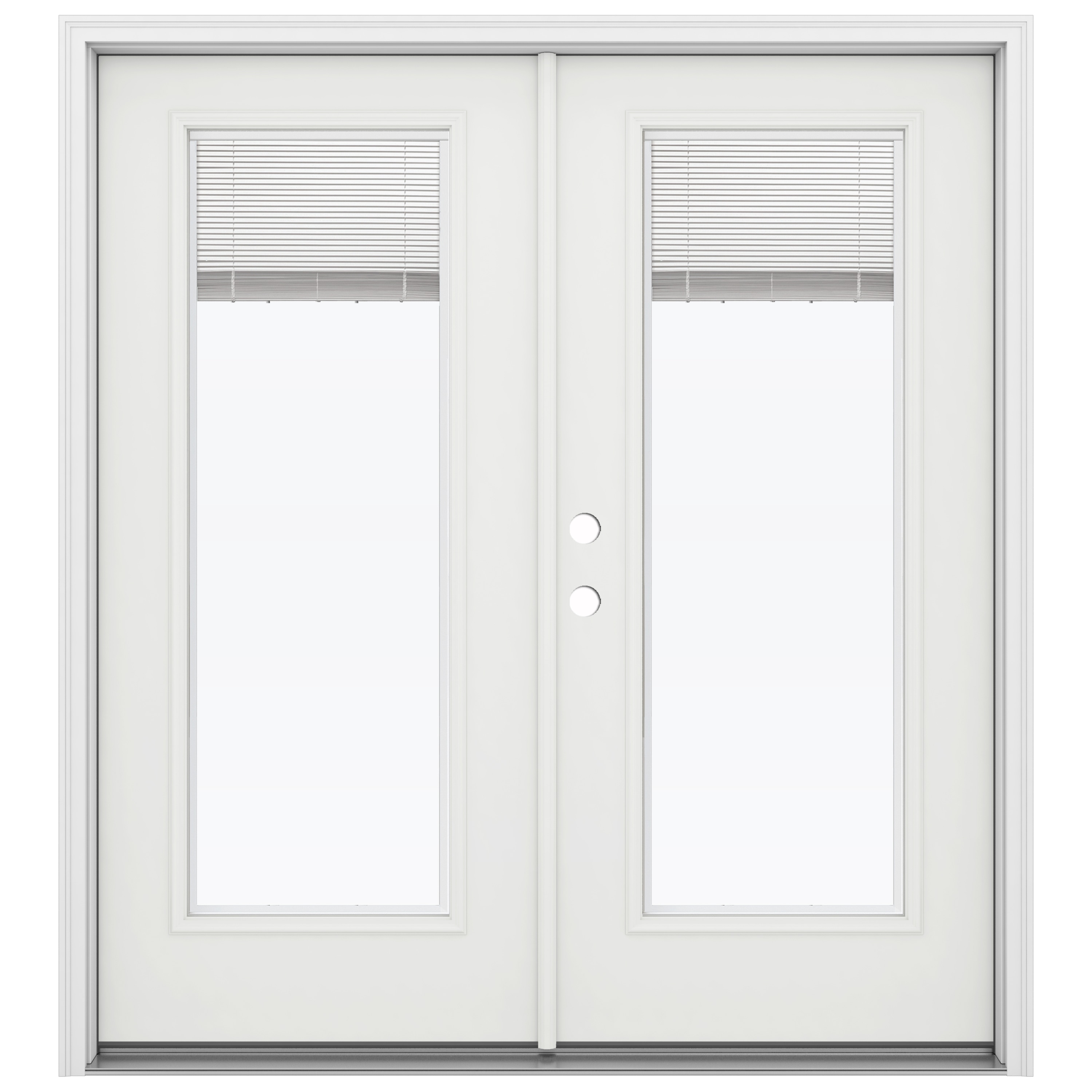 JELD-WEN LOWOLJW205900145 72-in x 80-in x 4-9/16-in Jamb Low-E Blinds between the glass , White Steel Right-hand inswing French Double Patio Door Brickmould Included