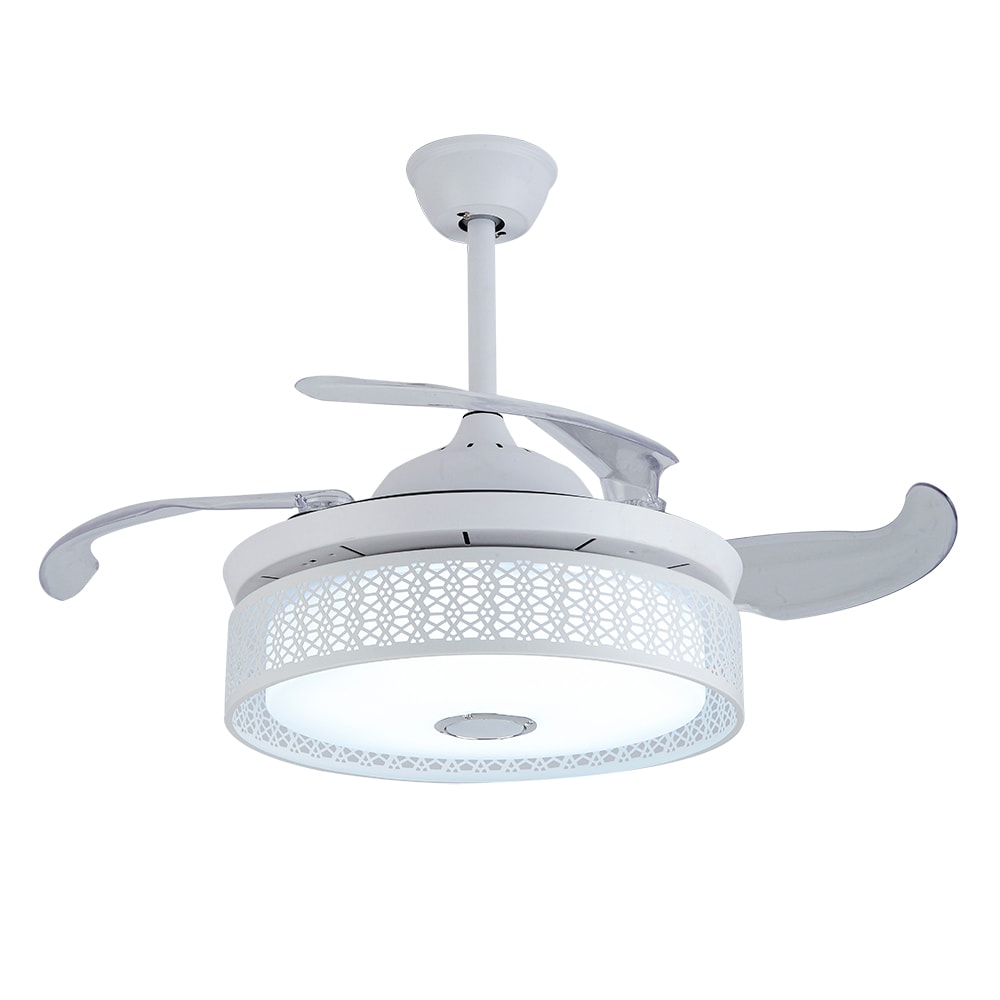 Oukaning HG-HSYXF-4337-US-1 42-in Color-Changing 42-in White 3-speed Timing Bluetooth with ABS Blades Chandelier - Remote Included ( 4 -Blade )