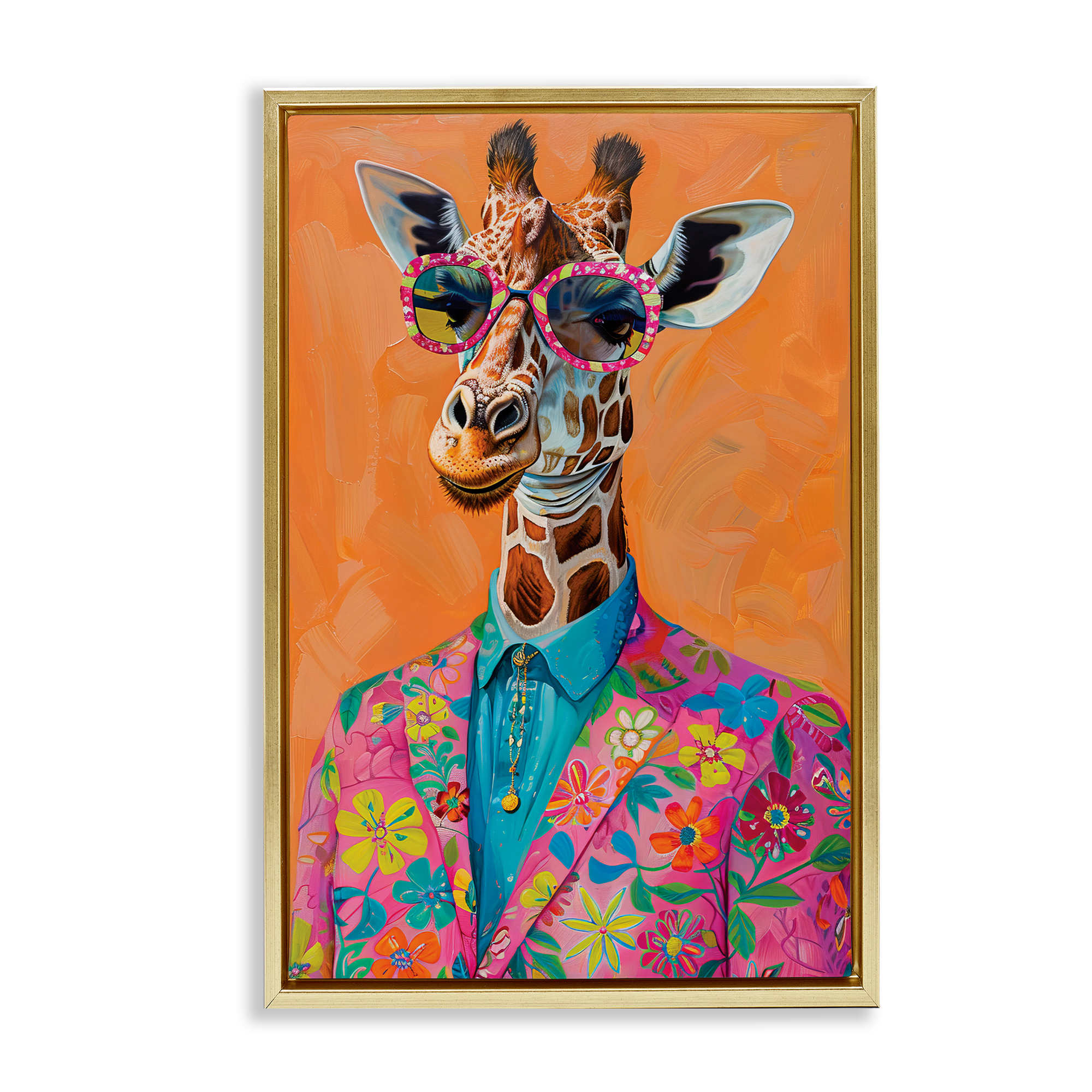 Stupell Industries BT-896-FFG-16X24 Bright and  Trendy Giraffe in Suit Floating Frame design by LSR Design Studio