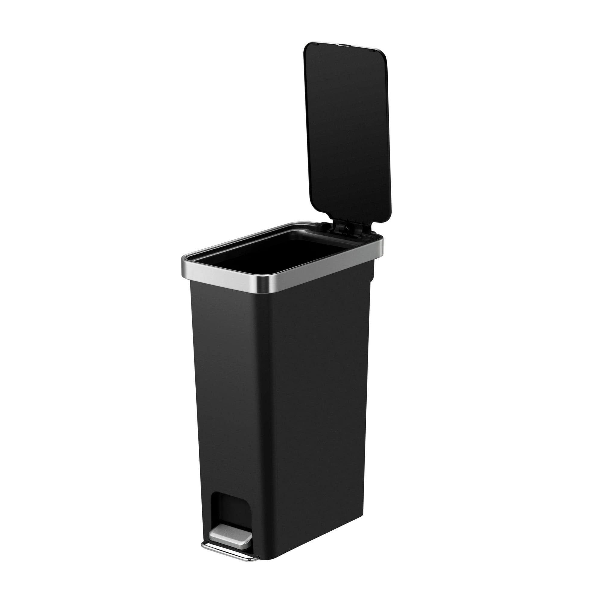 JUSHUA - Slim Kitchen Trash Can with 10 1/2 gallon plastic step garbage bin featuring soft close ...
