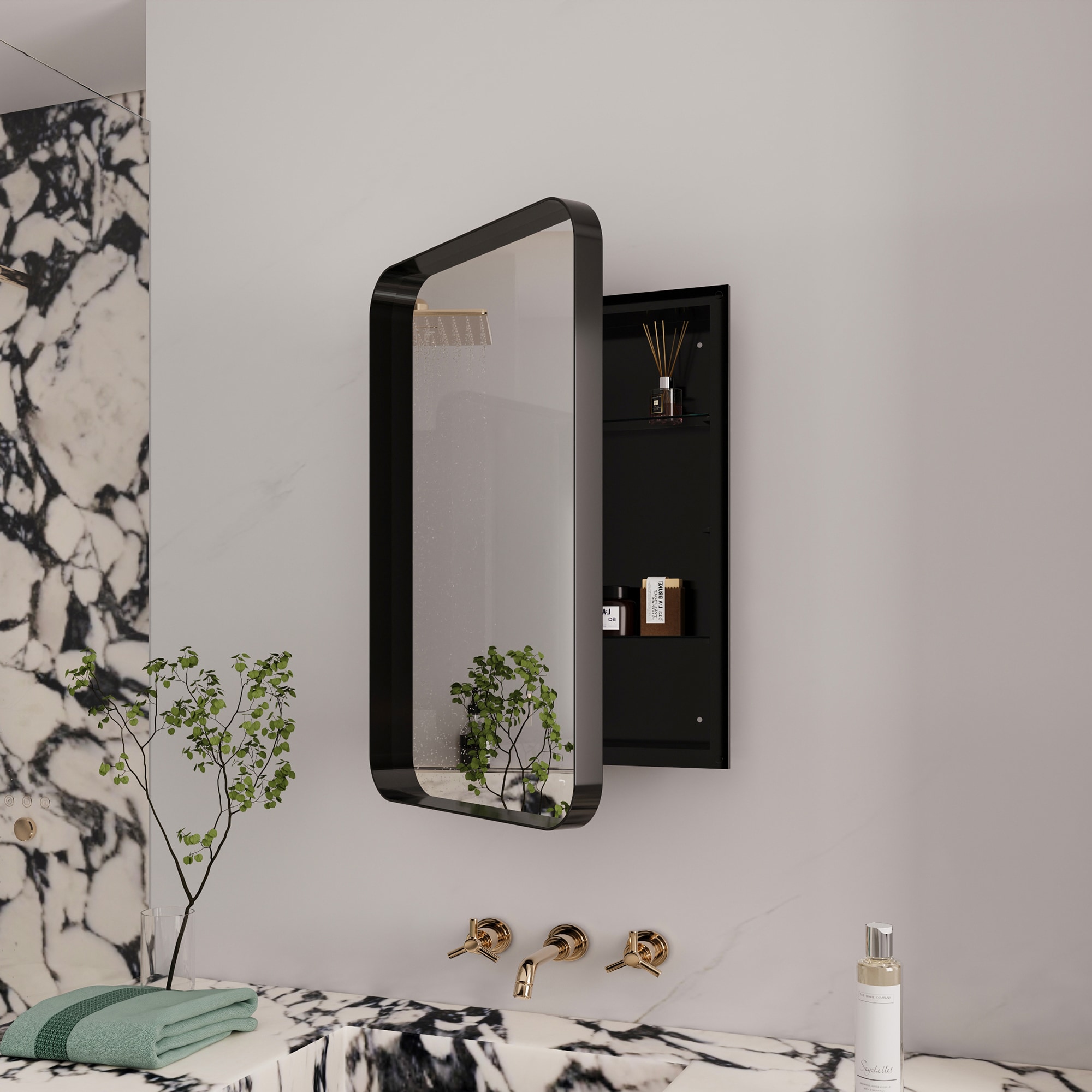 ExBrite FSMC1624B 16-Inches x 24-Inches Surface/Recessed Mount Matte Black Mirrored Rectangle Medicine Cabinet