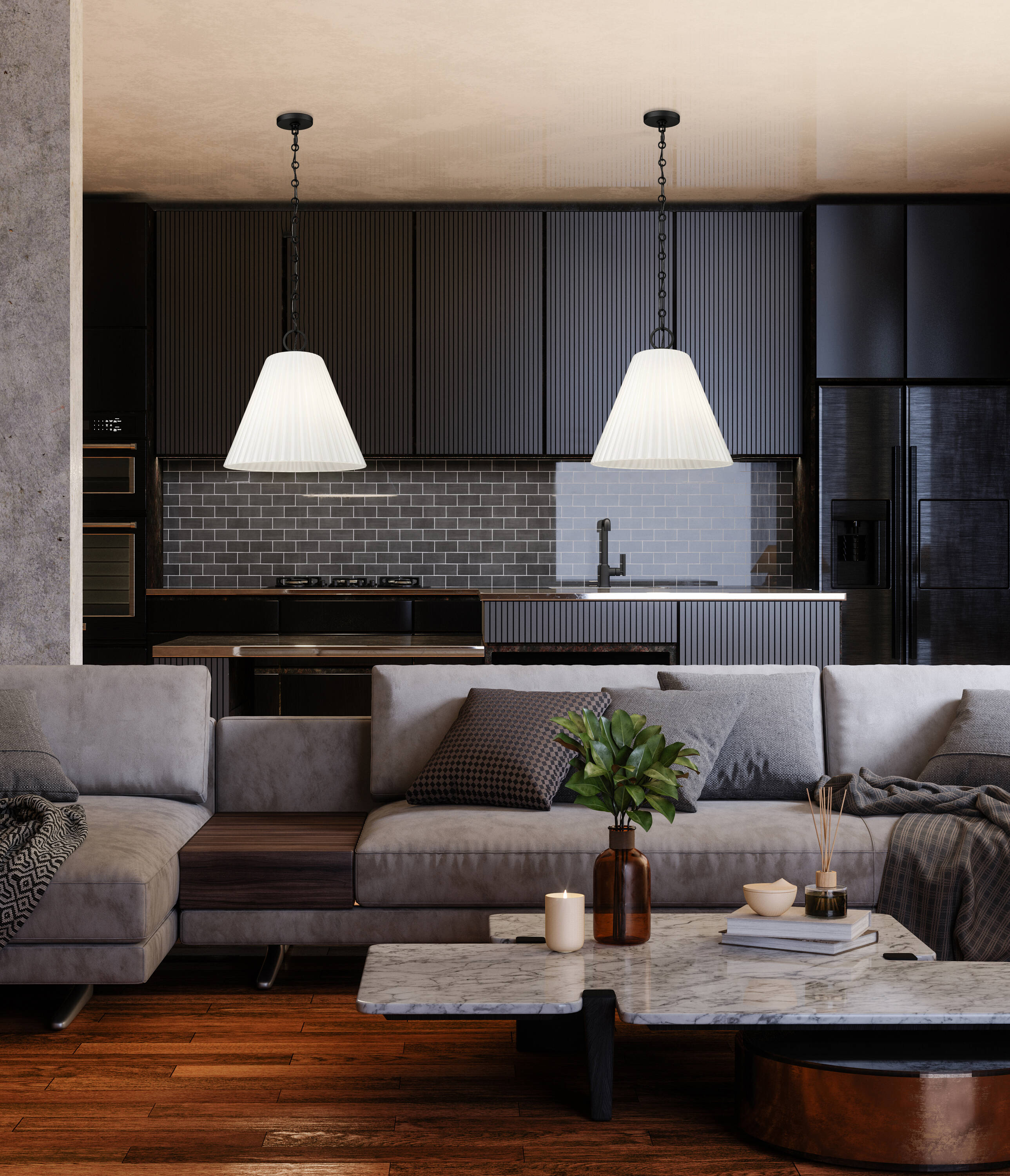 Matte Black 18" Modern Glass Pendant Light