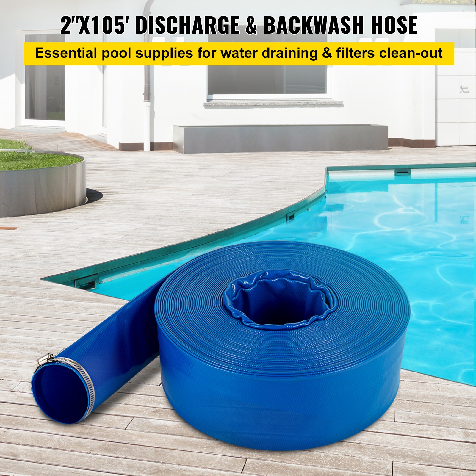Blue 105 ft Heavy Duty PVC Pool Backwash Hose