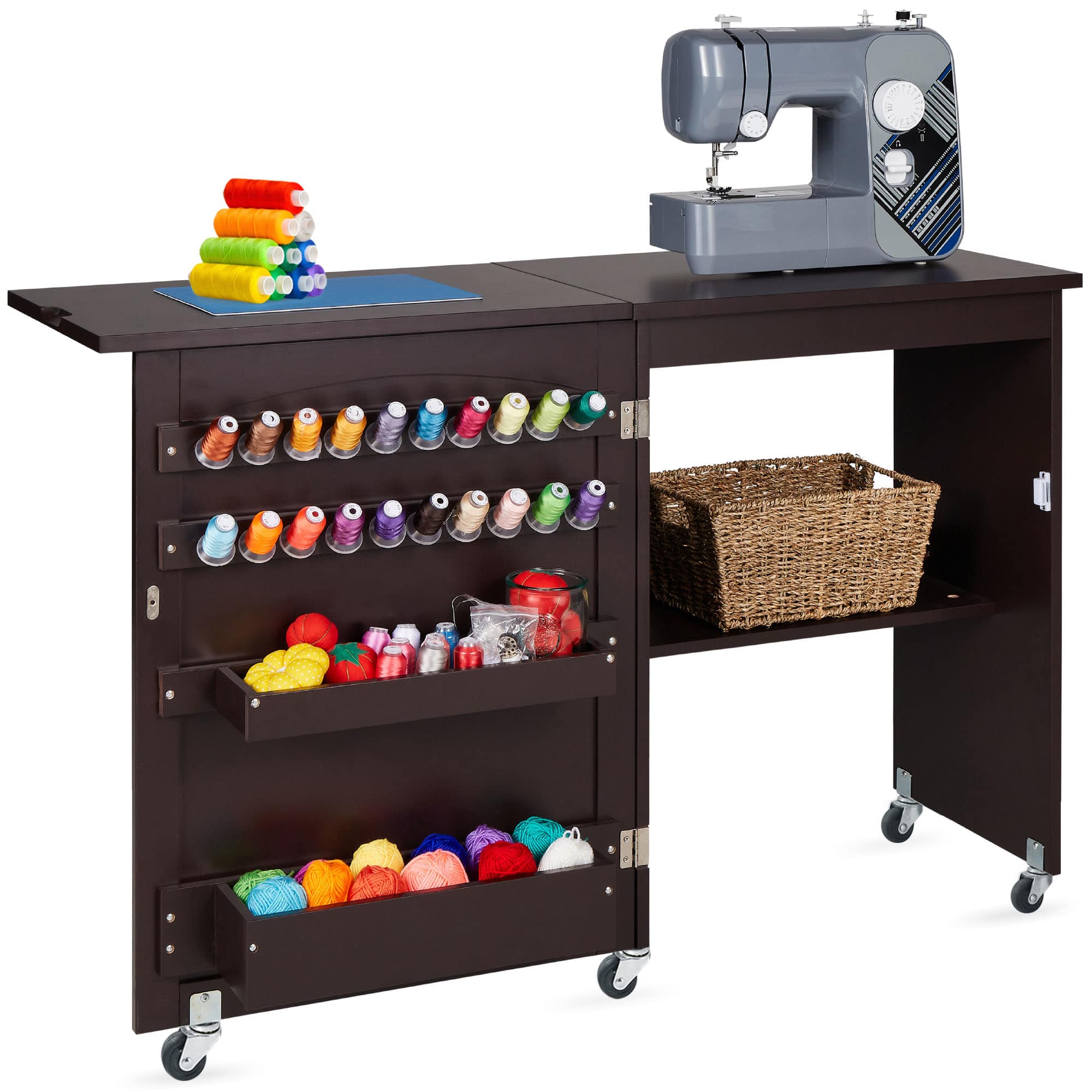 Best Choice Products SKY6212 Sewing Machine Table  Desk w/ Craft Storage and Trays - Espresso