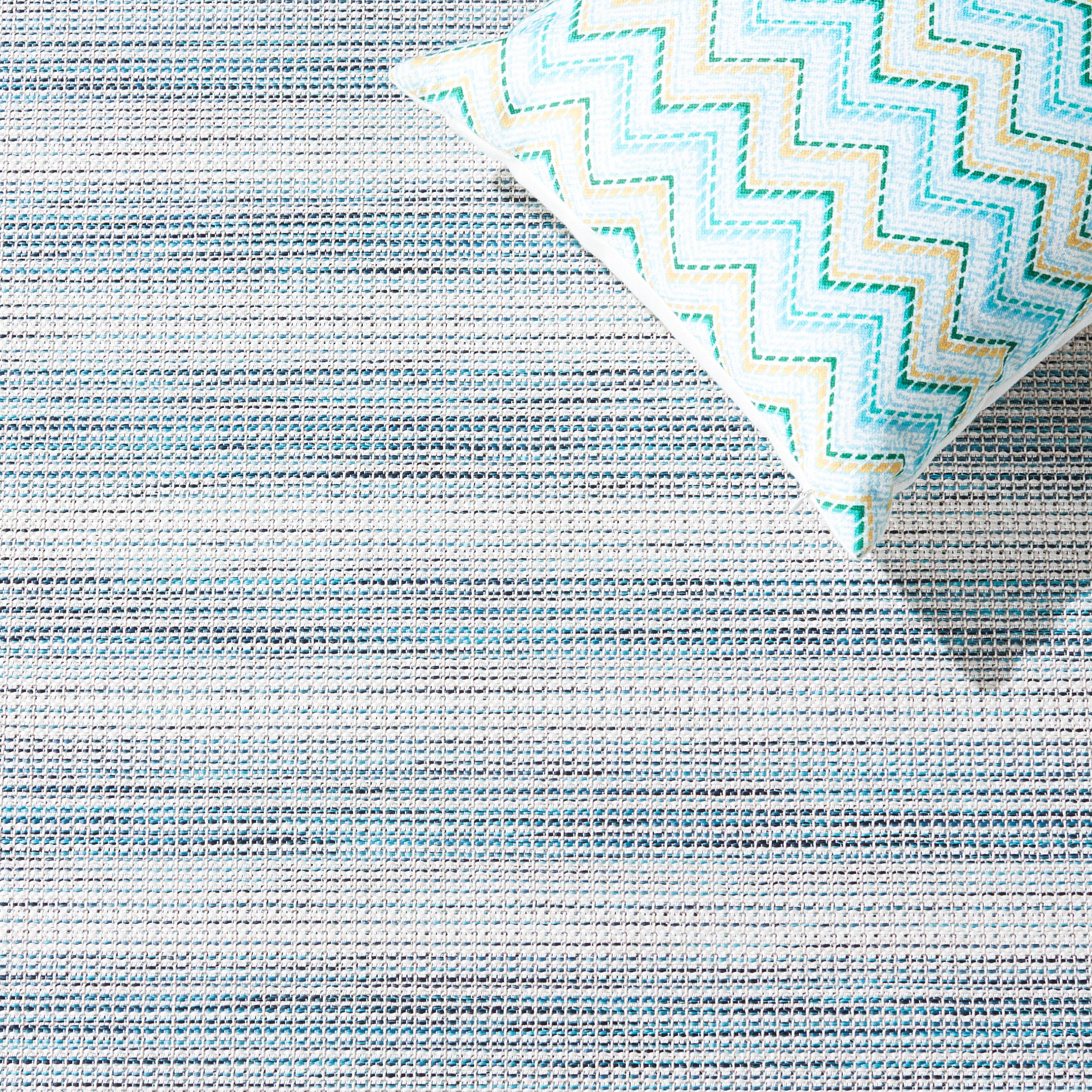 Aqua and Ivory Striped 8' x 10' Indoor/Outdoor Area Rug