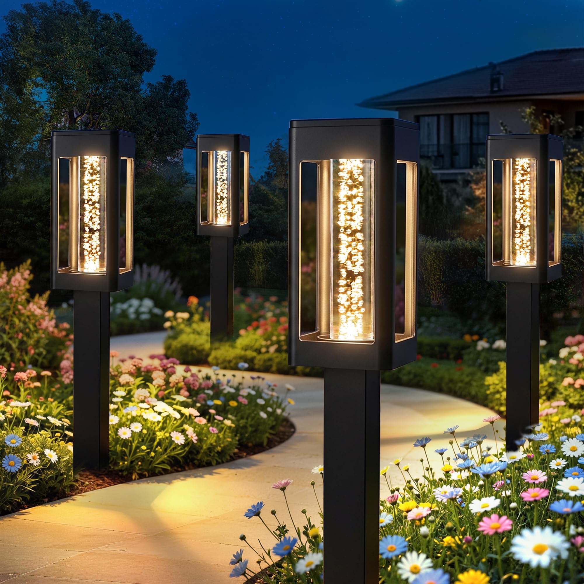 Vrbgify  Solar Pathway Lights Outdoor 6 Pack Bright Bubble LED Solar Garden Lights Waterproof Landscape Lighting Warm White