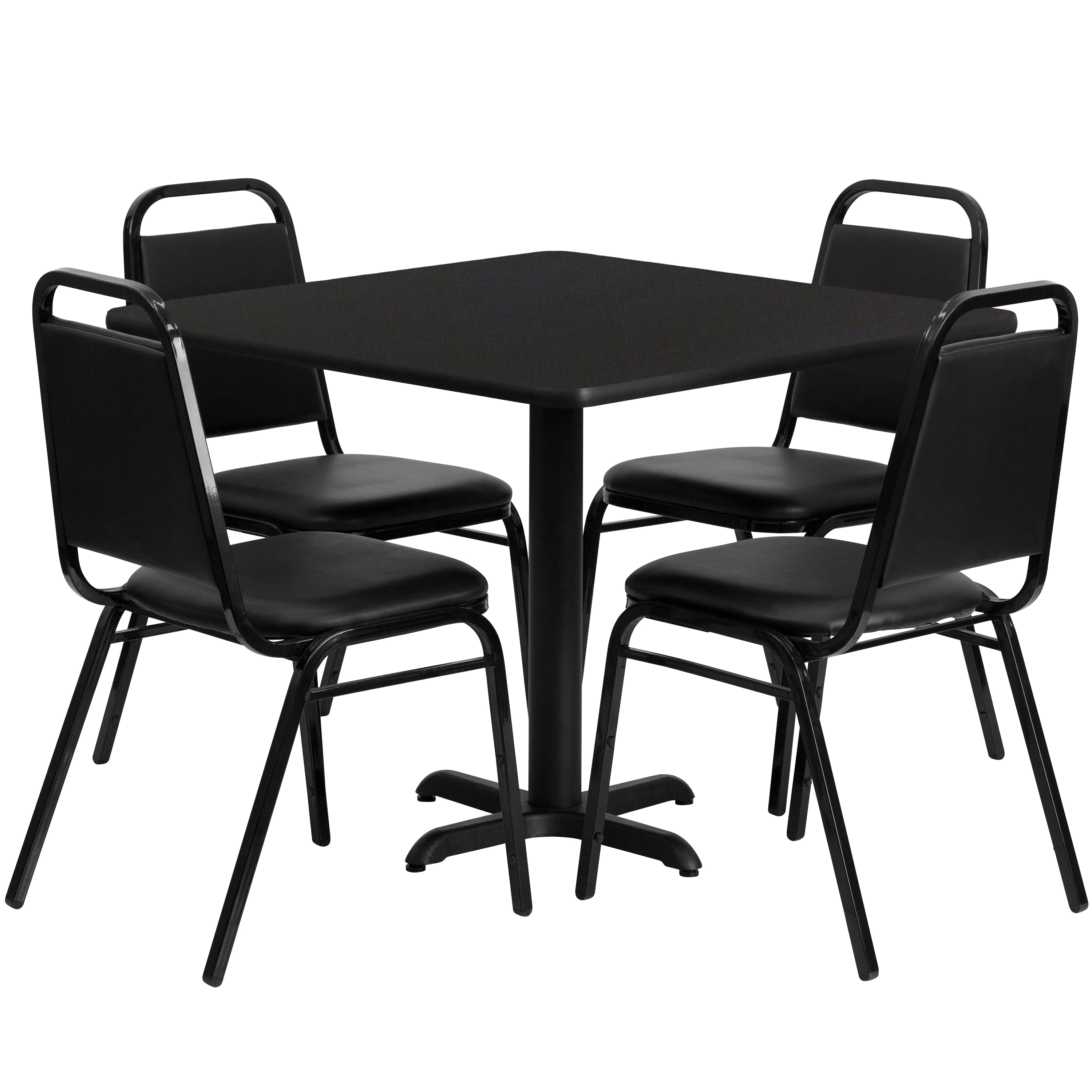 Flash Furniture 847254047425 Black Top/Black Vinyl Seat Traditional Dining Room Set with Square Table ( Seats 4 )