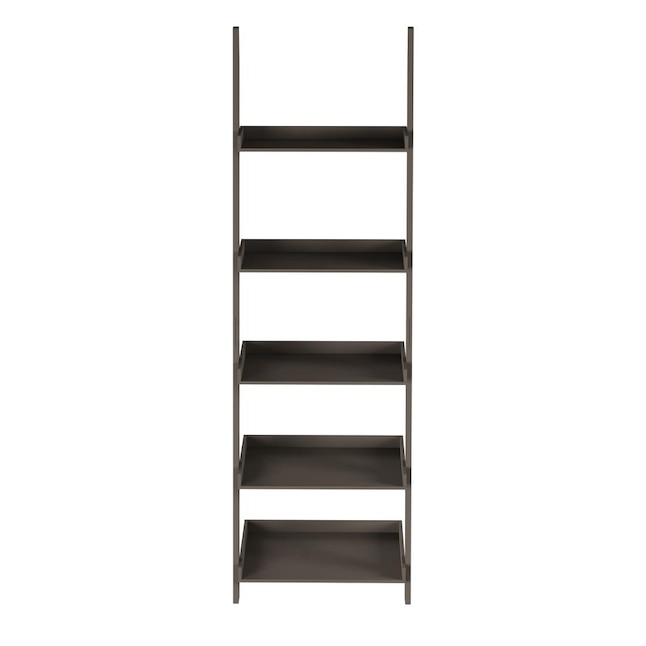 Slate Gray Wood 5 Shelf Ladder Bookcase, 69 In White Wood 4 Shelf Ladder Bookcase With Open Back