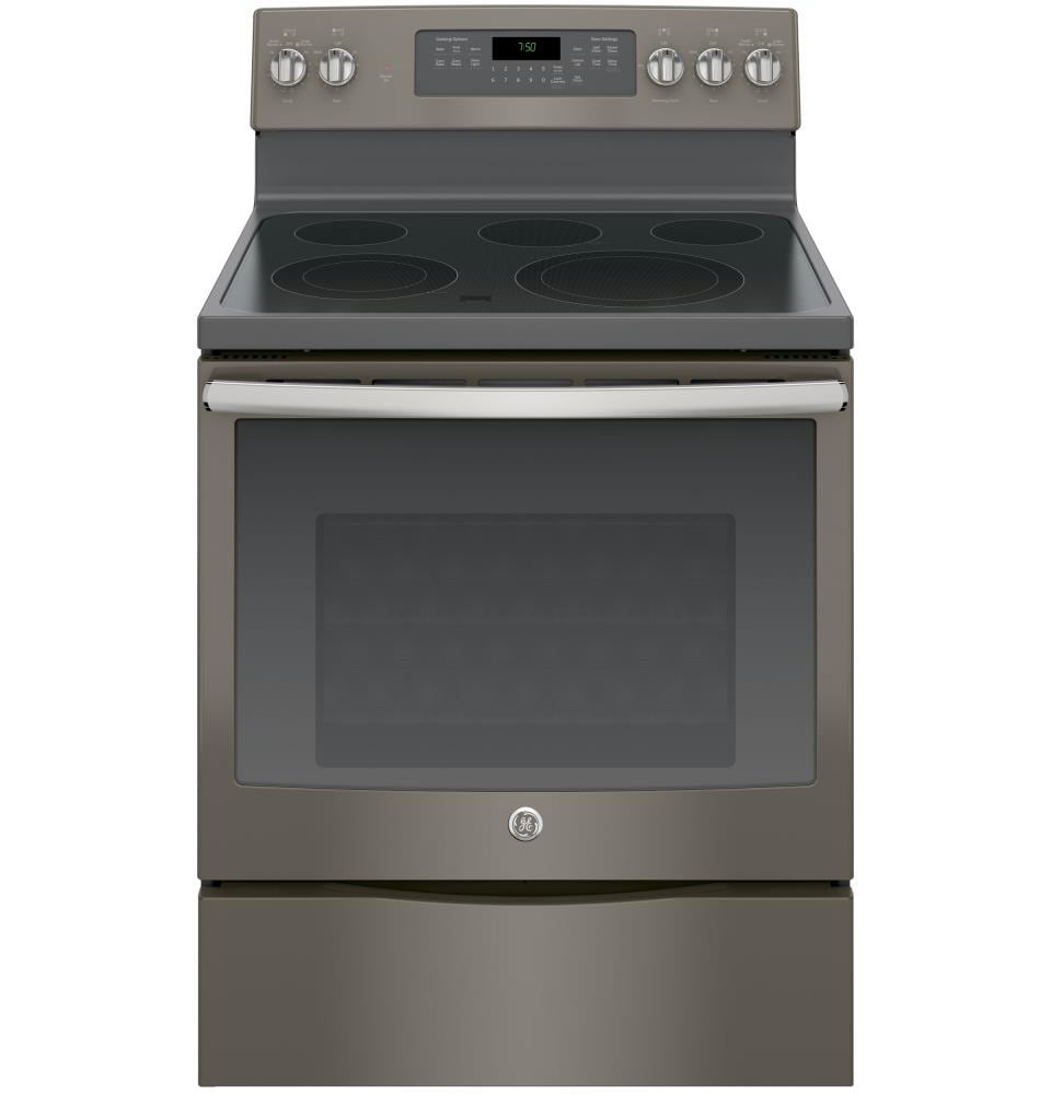 GE JB750EJES 30-in Glass Top 5 Elements 5.3-cu ft Self-Cleaning Convection Oven Freestanding Electric Range (Slate)