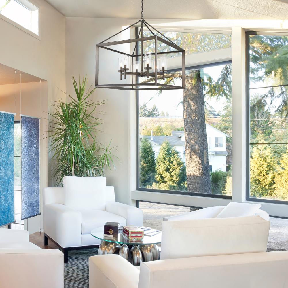 Contemporary Beveled Cage 6-Light Bronze Chandelier with Clear Glass