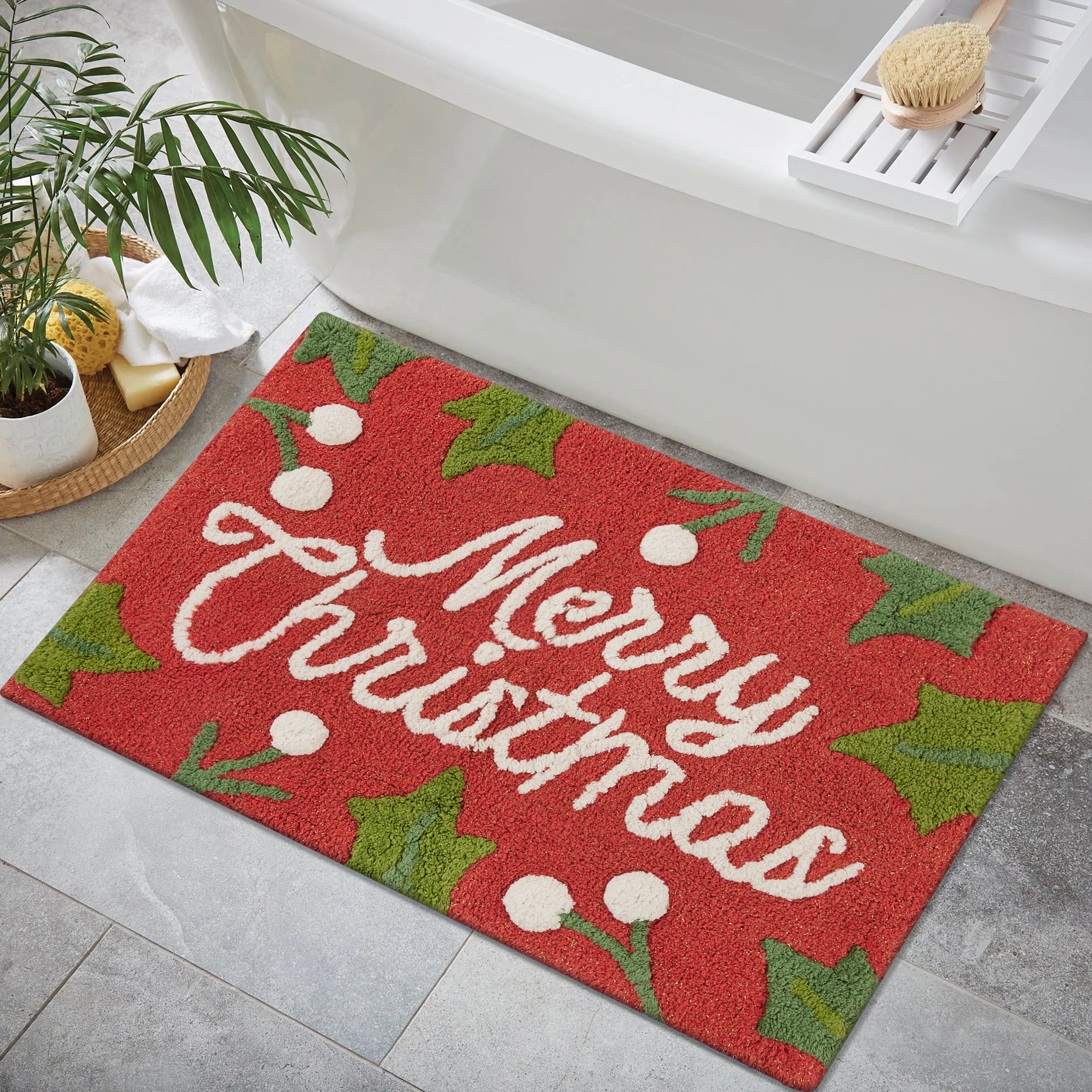 Holiday Living 30-in x 20-in Red White Cotton Bath Rug in the Bathroom ...