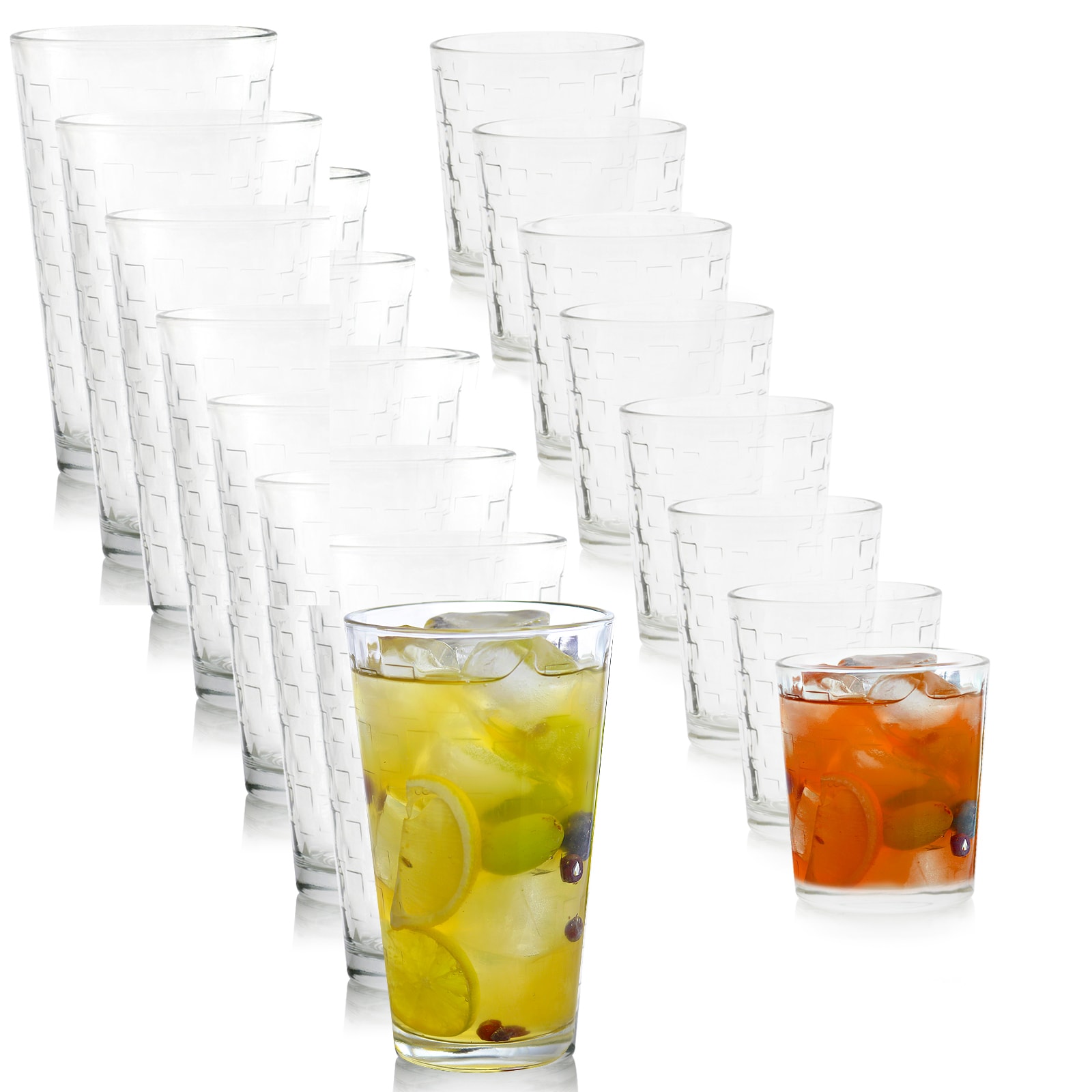 Gibson Home  Great Foundations 16 Piece Tumbler and Double Old Fashioned Glass Set in Square Pattern