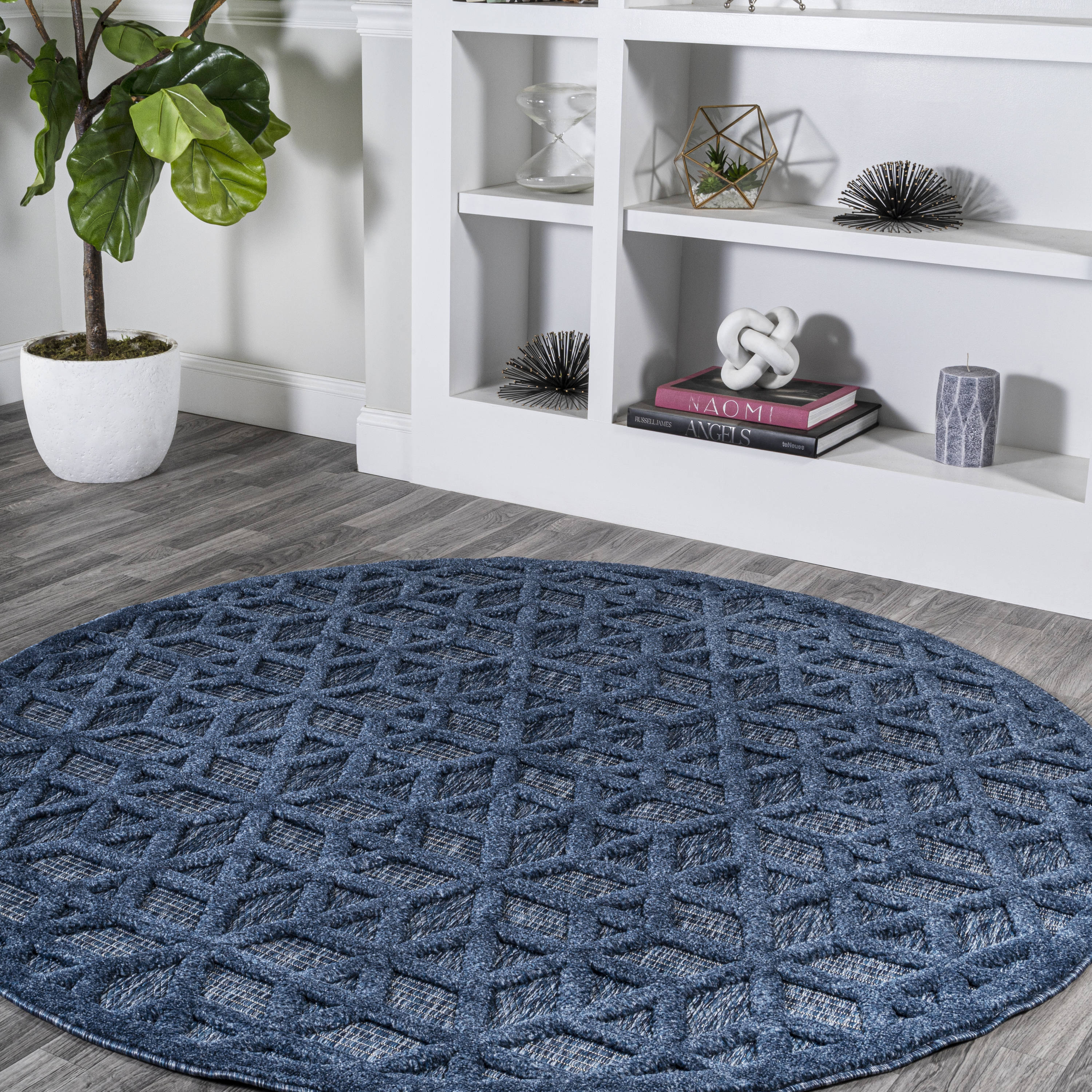 JONATHAN  Y IBZ102B-5R IBIZA Talaia Neutral Geometric 5 x 5 (ft) Loomed Polypropylene Navy Round Indoor/Outdoor Geometric Bohemian/Eclectic Area rug