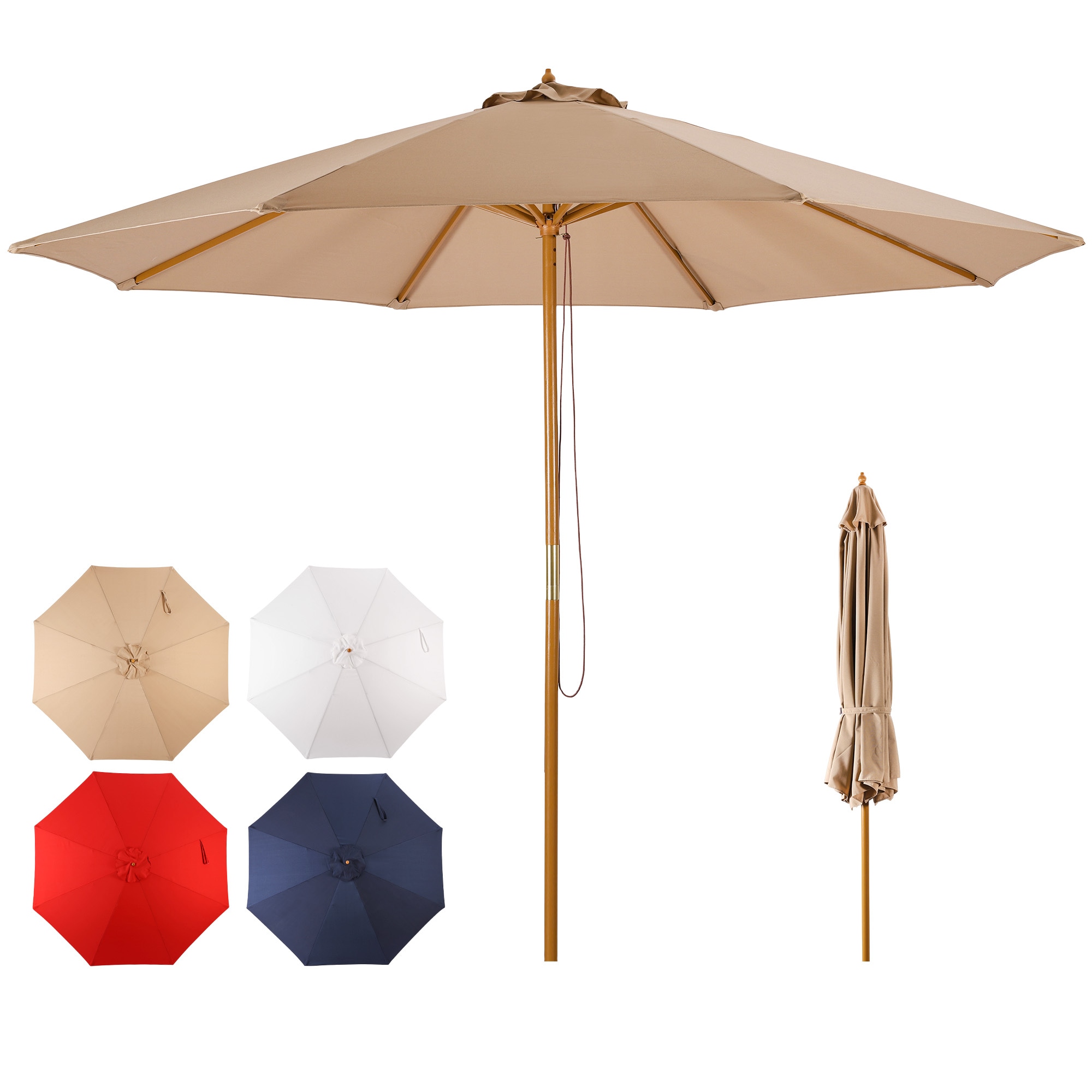 Sun-Ray 9.83-ft Steel Cream No-tilt Market Patio Umbrella