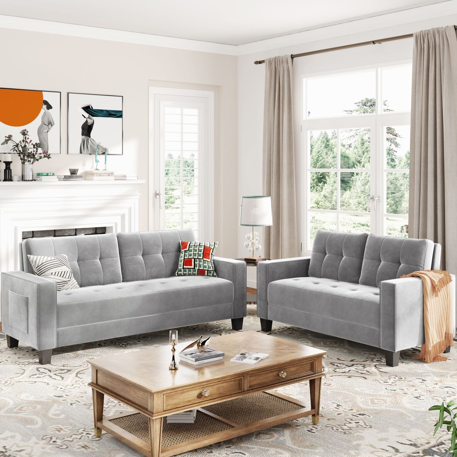 JASMODER SG000307AAF 28-in Modern Light Grey Polyester/Blend Sofa