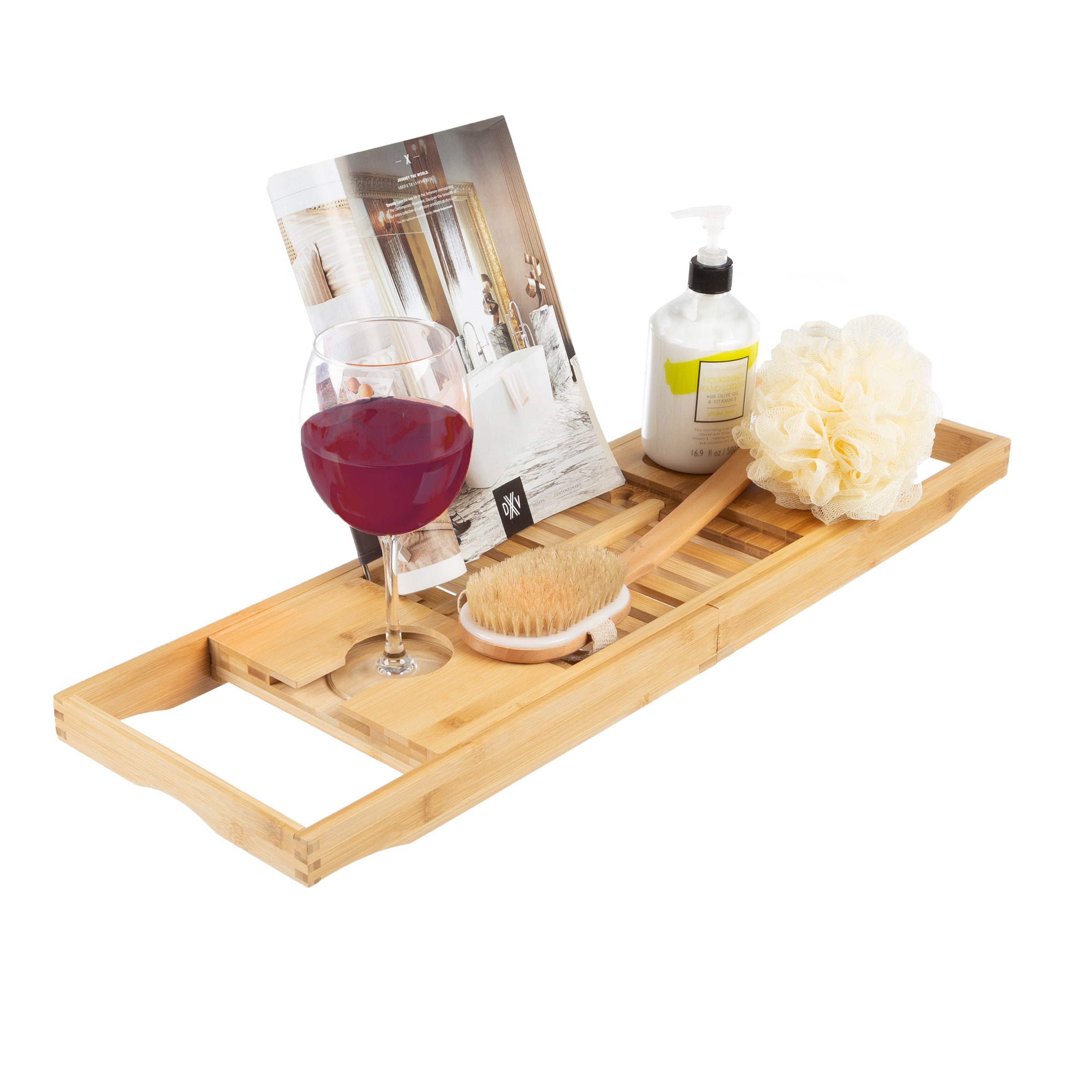 Bamboo Bed Bathtub Tray Bath Caddy Adjustable Wood Handle Dining Wine Rack Table 