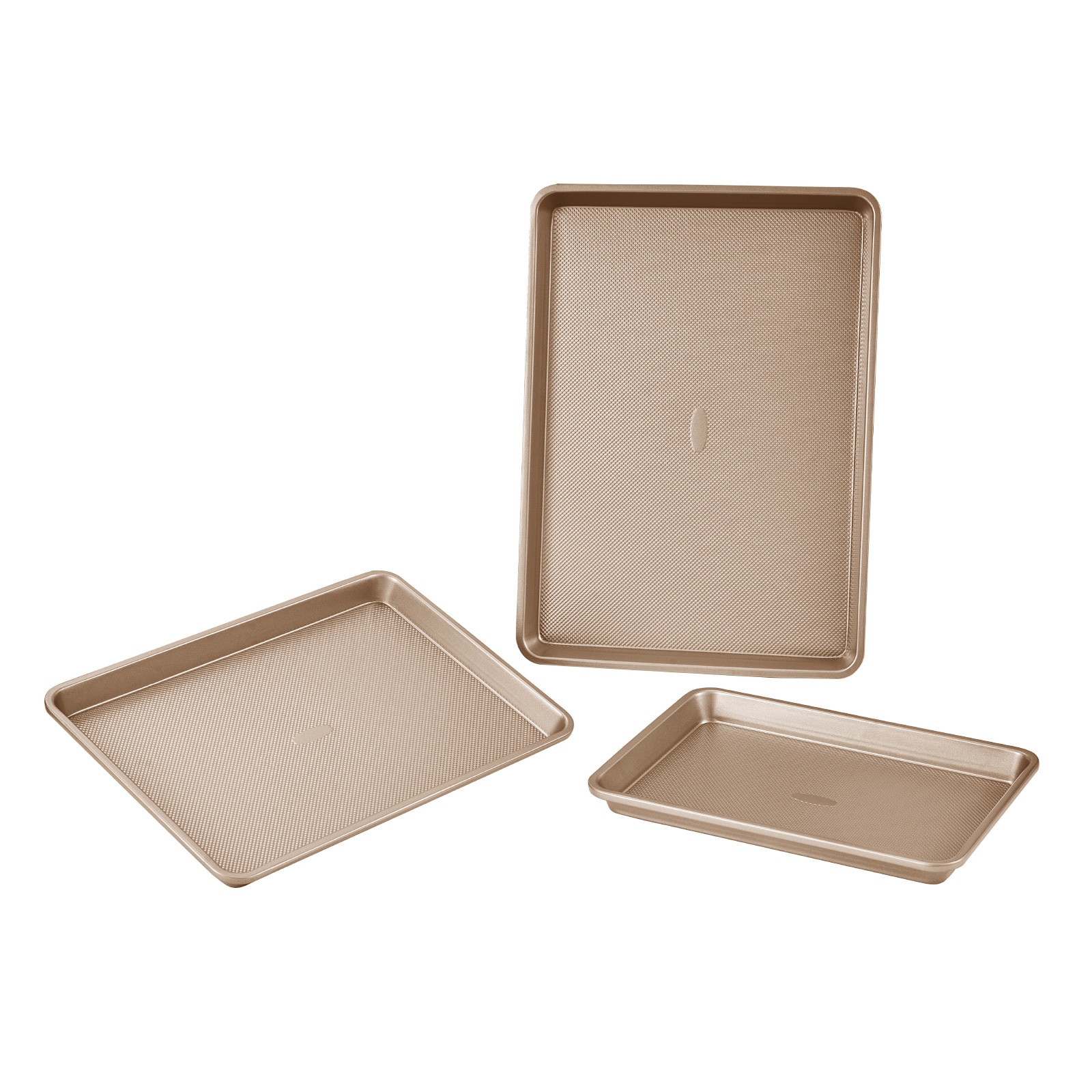 Mecale Baking Pans Set 3 Piece 0.8 mm Nonstick Carbon Steel Cookie Sheets Trays Stackable Bakeware Gold