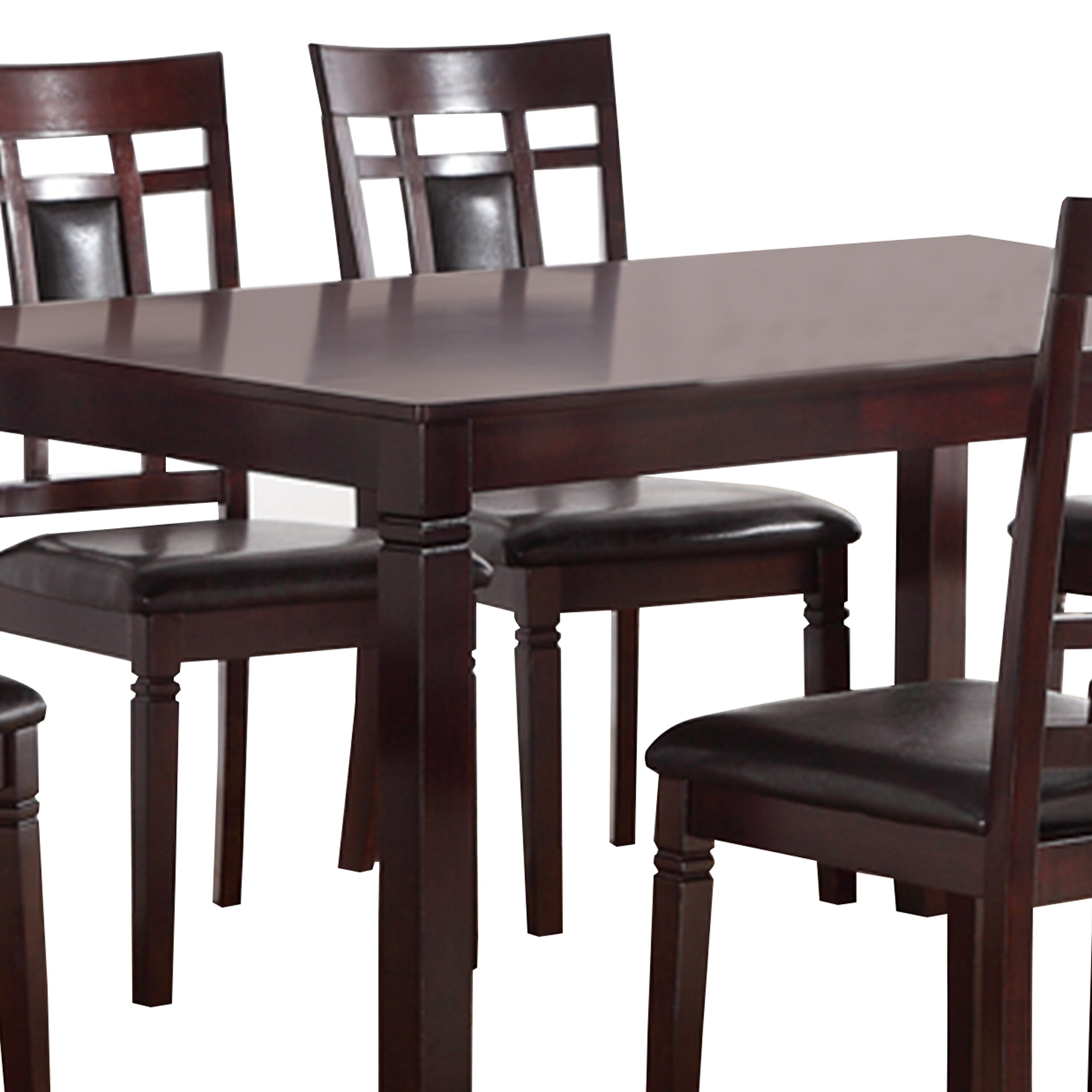 Espresso Brown 7-Piece Rubber Wood Dining Set with Faux Leather Chairs