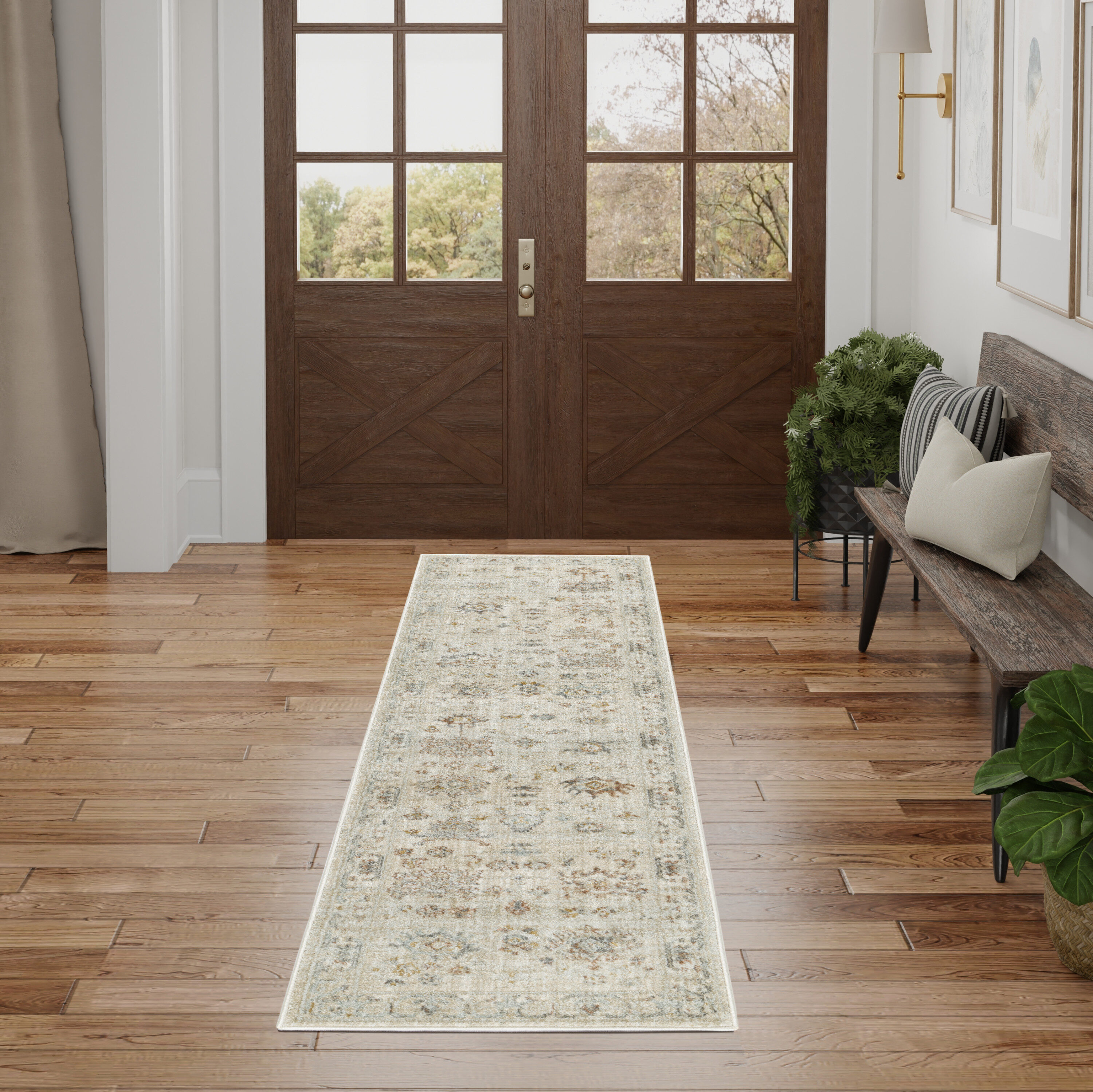 Nourison 099446937346 Traditional Home 2 x 8 (ft) Loomed Polypropylene Beige Rectangular Indoor Floral/Botanical Area rug