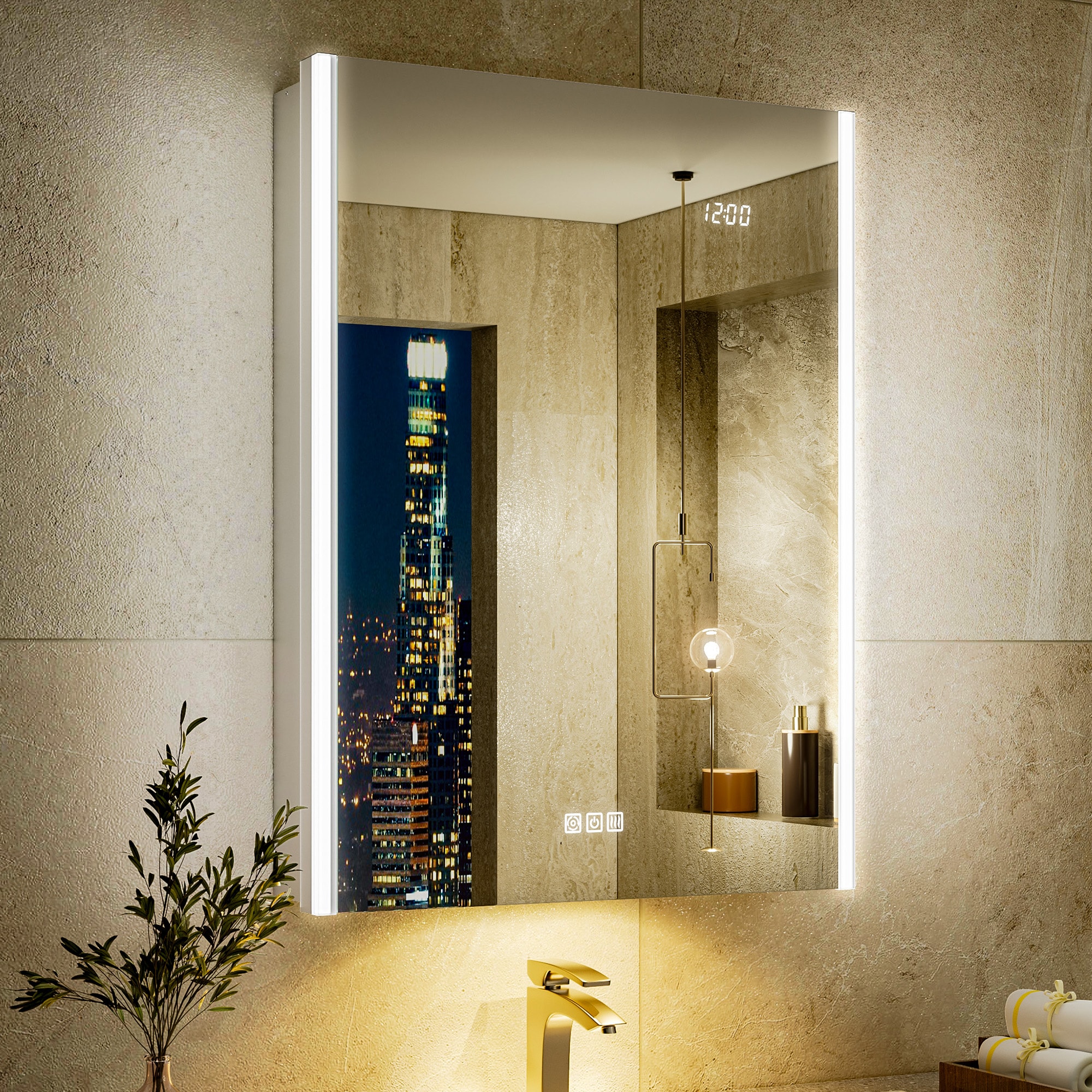 QueenFun MCAL2432R Aura 24.01-in x 32-in Lighted LED Fog Free Surface/Recessed Mount Silver Mirrored Rectangle Soft Close Medicine Cabinet