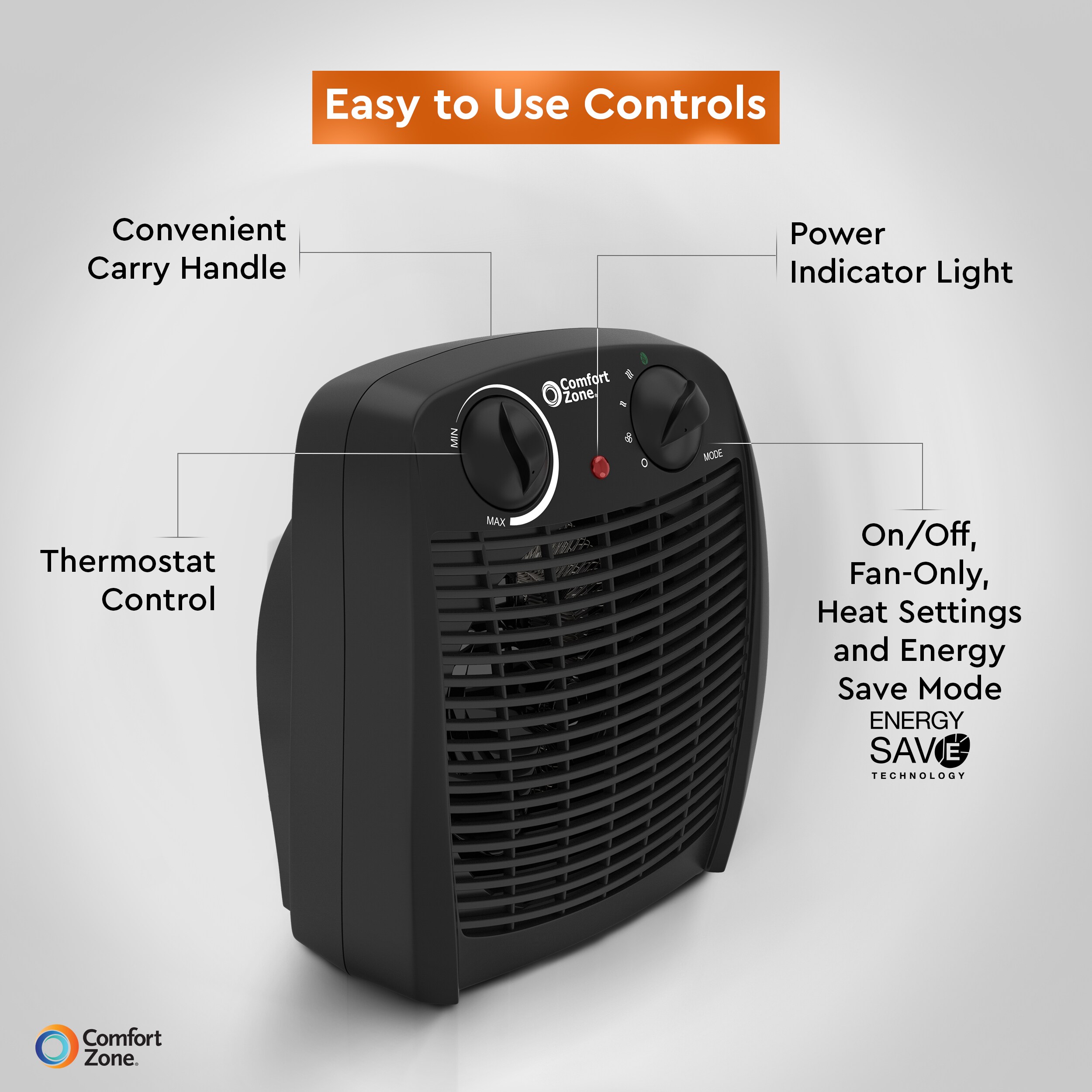 Comfort Zone Energy Save Fan-Forced Space Heater in Black – Comfort Zone,  Mr. Brands, LLC.