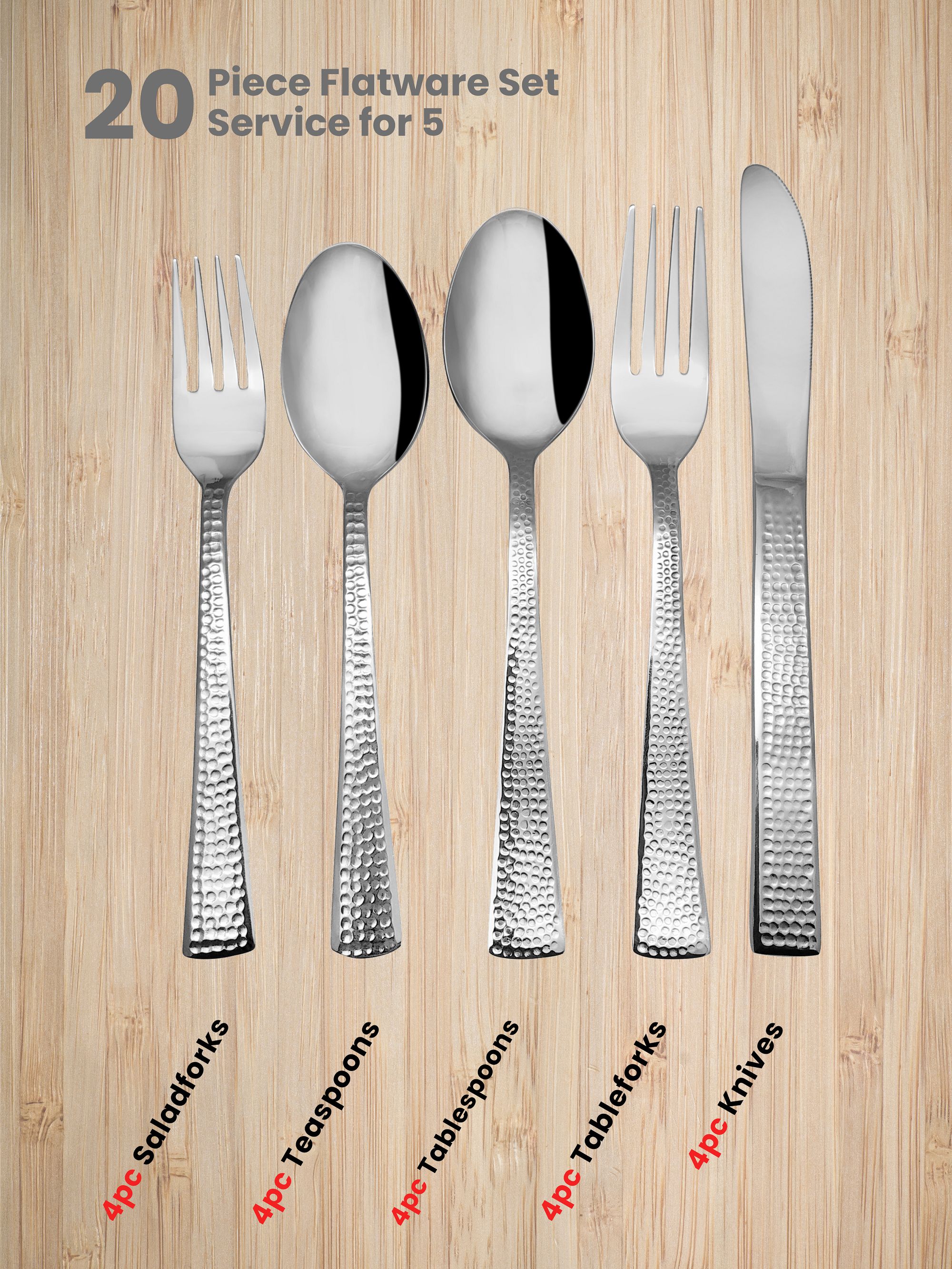 MegaChef Baily 20 Piece Flatware Utensil Set, Stainless Steel