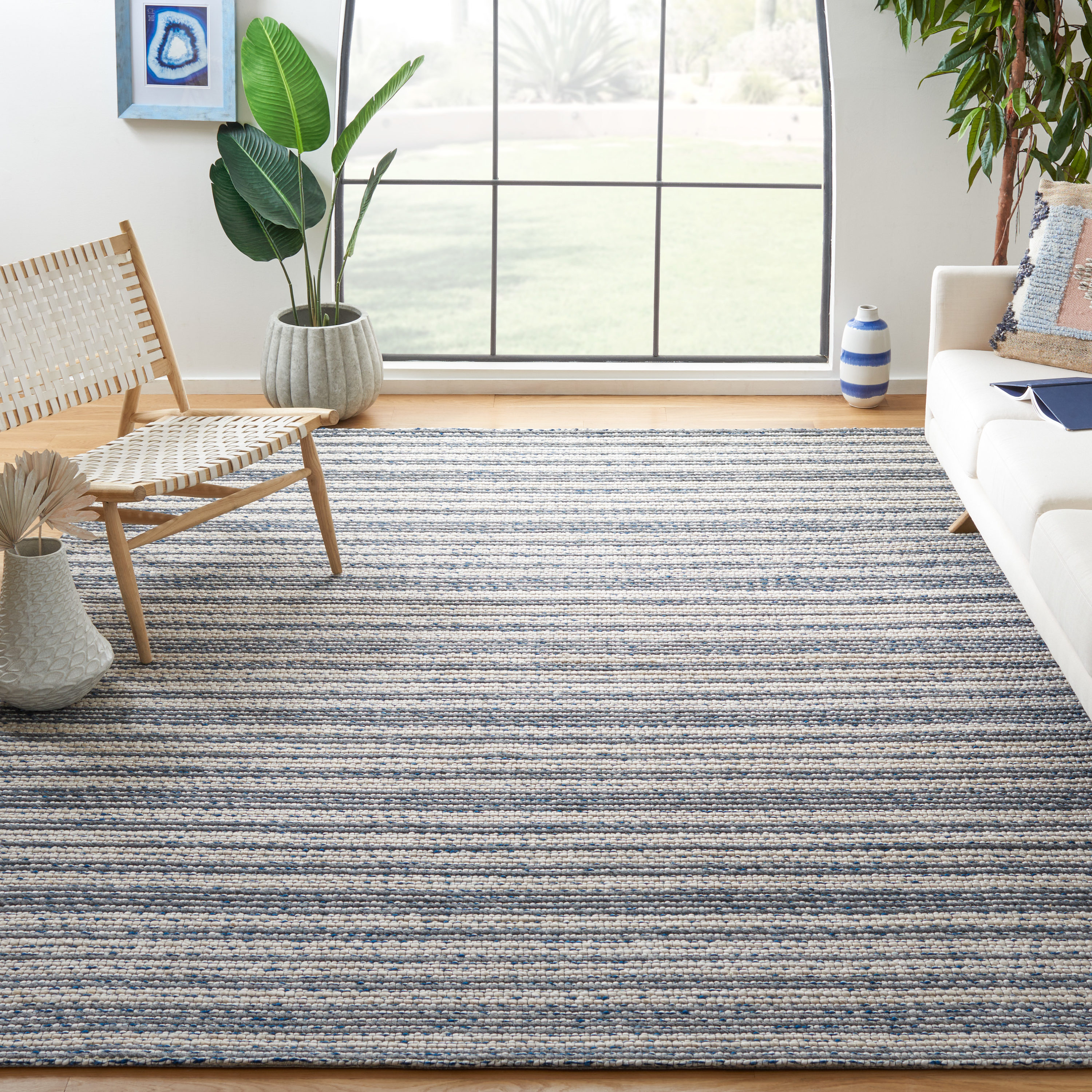 Ivory and Gray Handwoven Flatweave Wool Area Rug