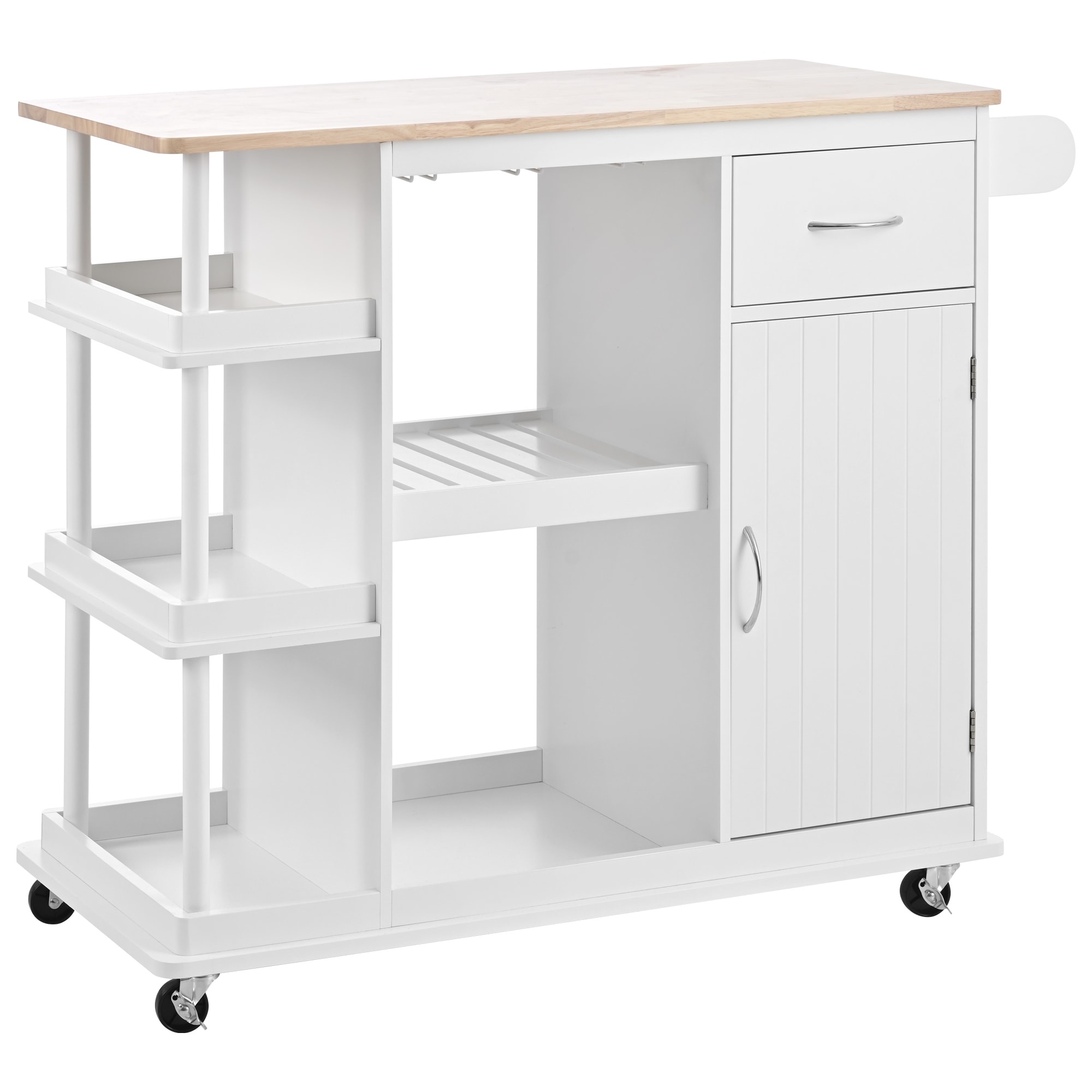 Miki Shinly KK-4AAW-03QI White MDF Base with MDF Rolling Kitchen Island ( 17.5-in x 40-in x 33.7-in )
